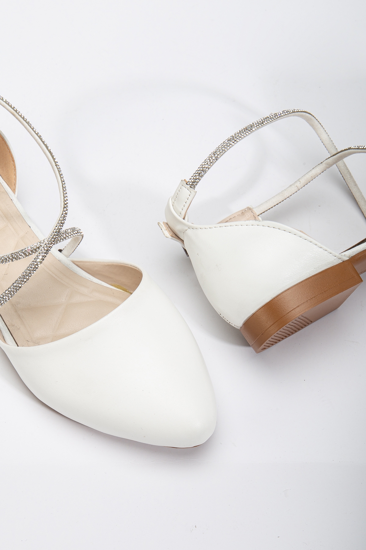 Kadın Beyaz Çapraz Taş Halat Detaylı Bilekten Bağlamalı Babet - Görsel 5