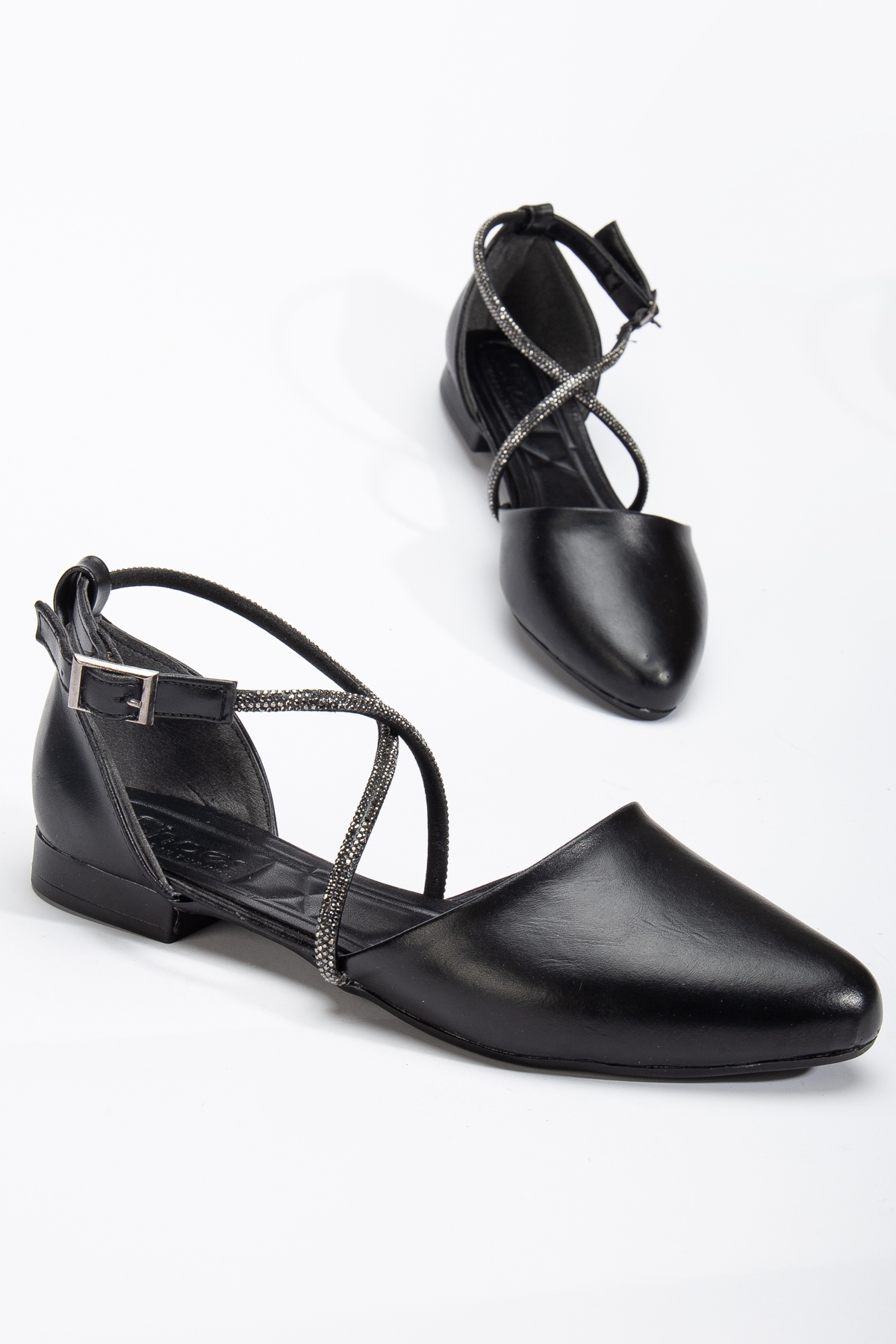 Kadın Siyah Çapraz Taş Halat Detaylı Bilekten Bağlamalı Babet - Görsel 3