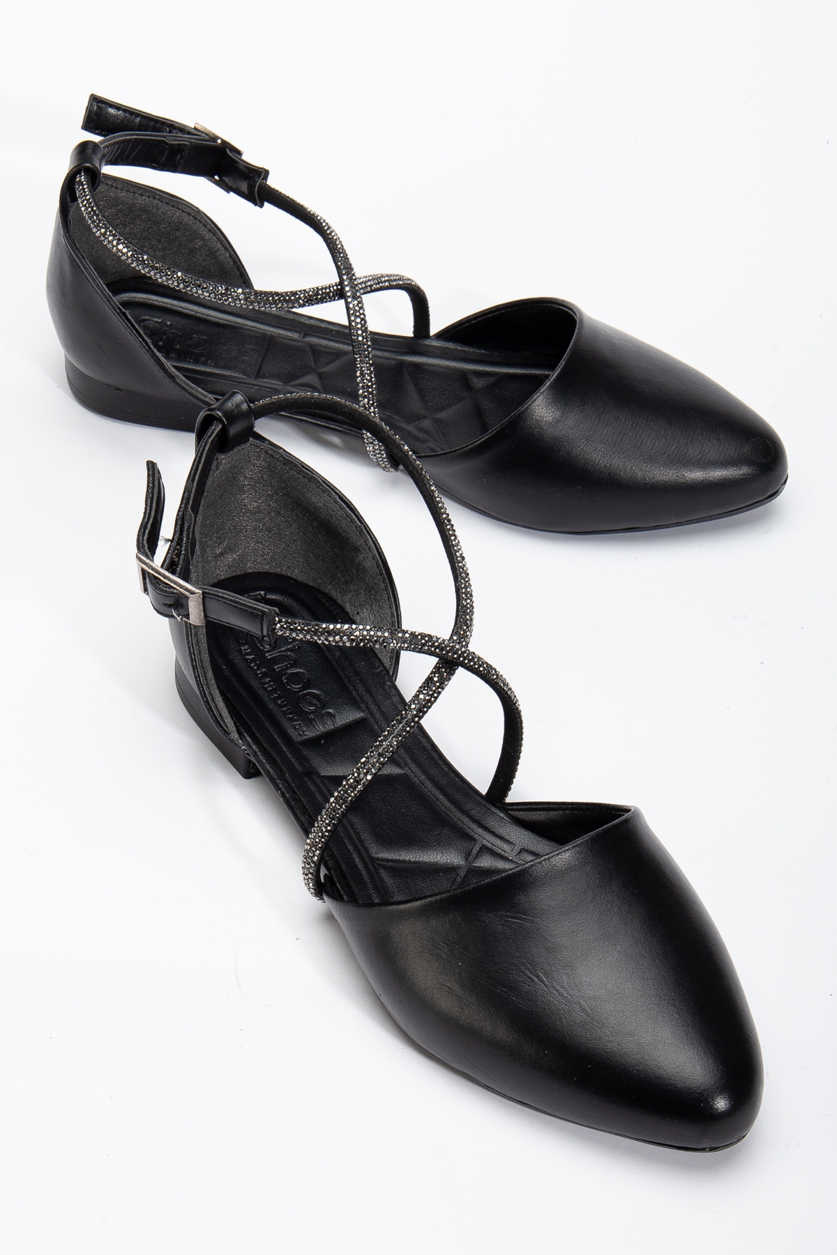 Kadın Siyah Çapraz Taş Halat Detaylı Bilekten Bağlamalı Babet - Görsel 4