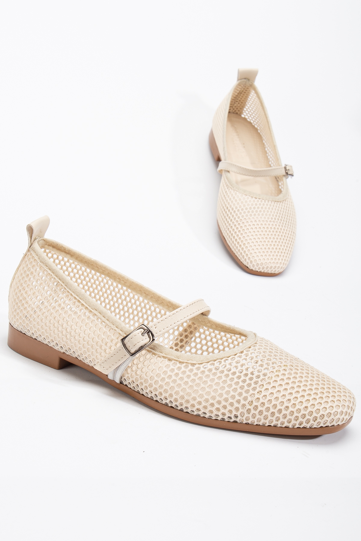 Kadın Bej Oval Burun Fileli Babet - Görsel 2