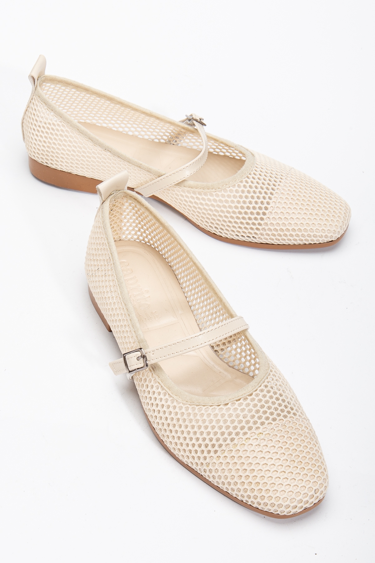 Kadın Bej Oval Burun Fileli Babet - Görsel 4