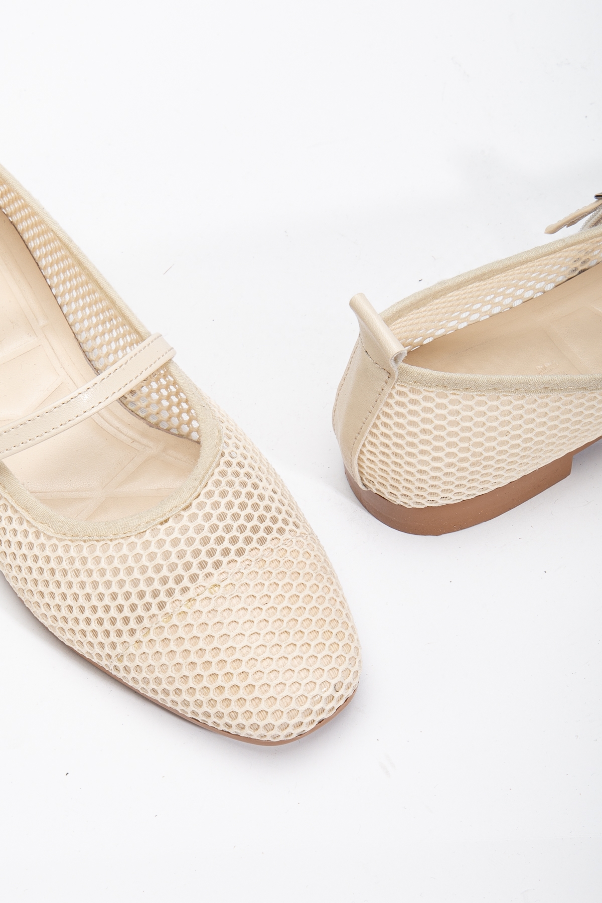 Kadın Bej Oval Burun Fileli Babet - Görsel 5