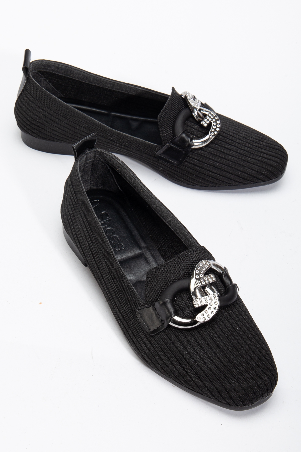 Kadın Siyah Önü Toka Detaylı Triko Babet - Görsel 3