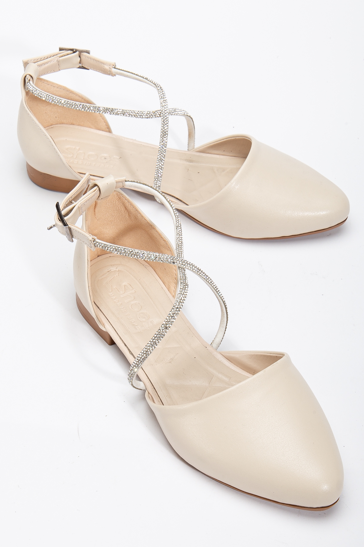 Kadın Bej Çapraz Taş Halat Detaylı Bilekten Bağlamalı Babet - Görsel 3