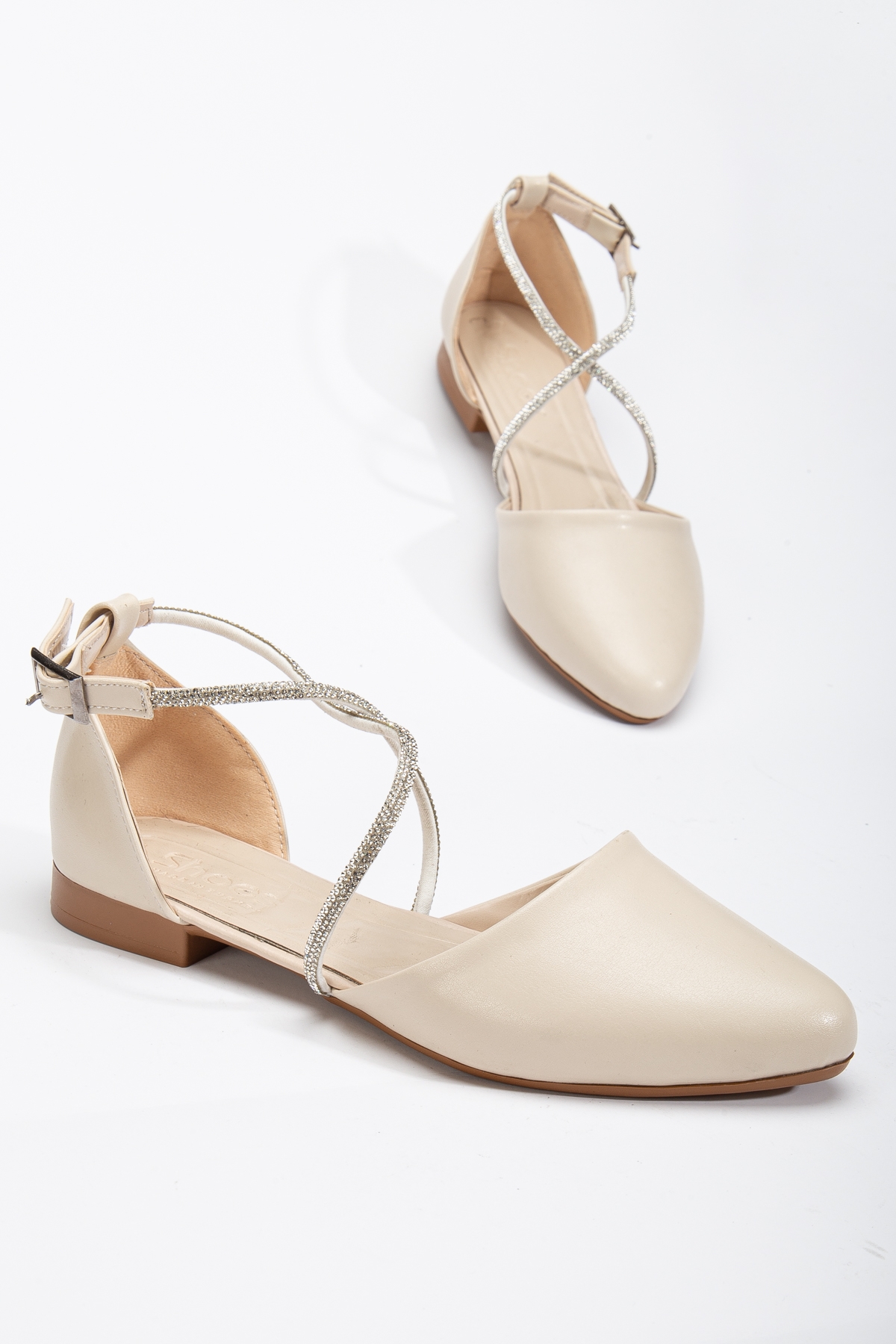 Kadın Bej Çapraz Taş Halat Detaylı Bilekten Bağlamalı Babet - Görsel 4