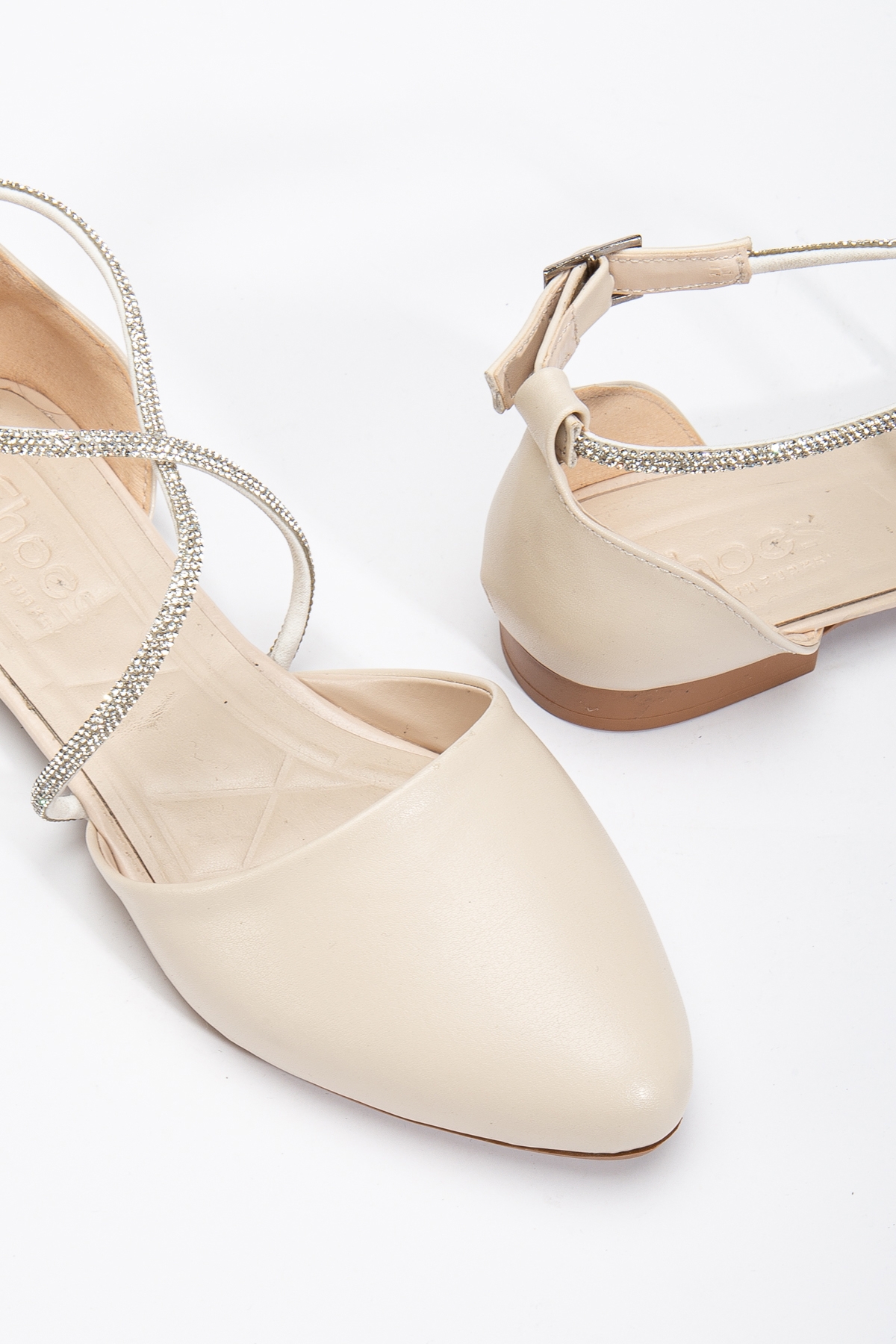 Kadın Bej Çapraz Taş Halat Detaylı Bilekten Bağlamalı Babet - Görsel 5