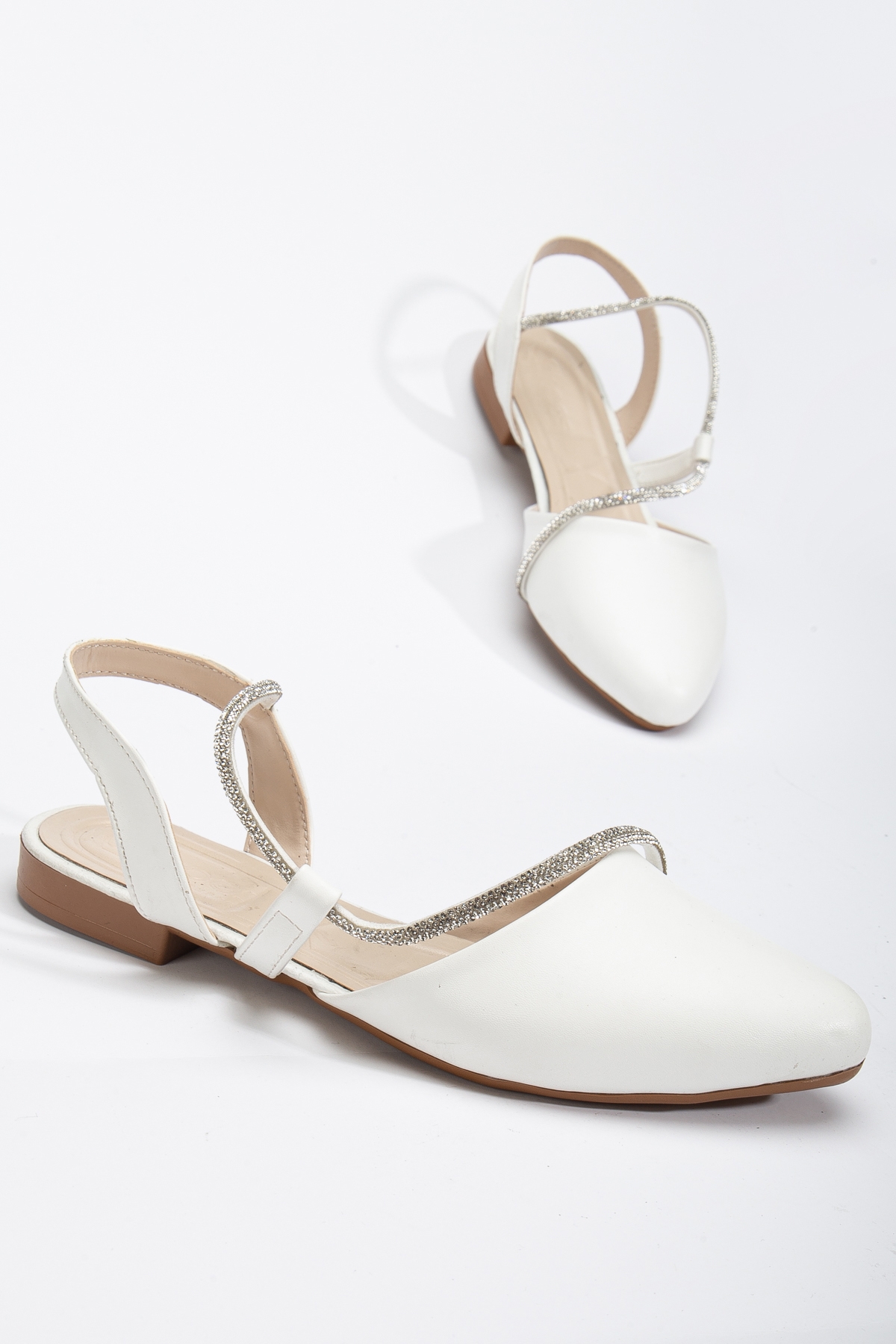 Kadın Beyaz Taş Halat Detaylı Babet - Görsel 4