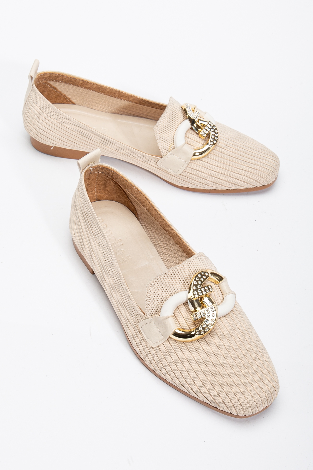 Kadın Bej Önü Toka Detaylı Triko Babet - Görsel 3