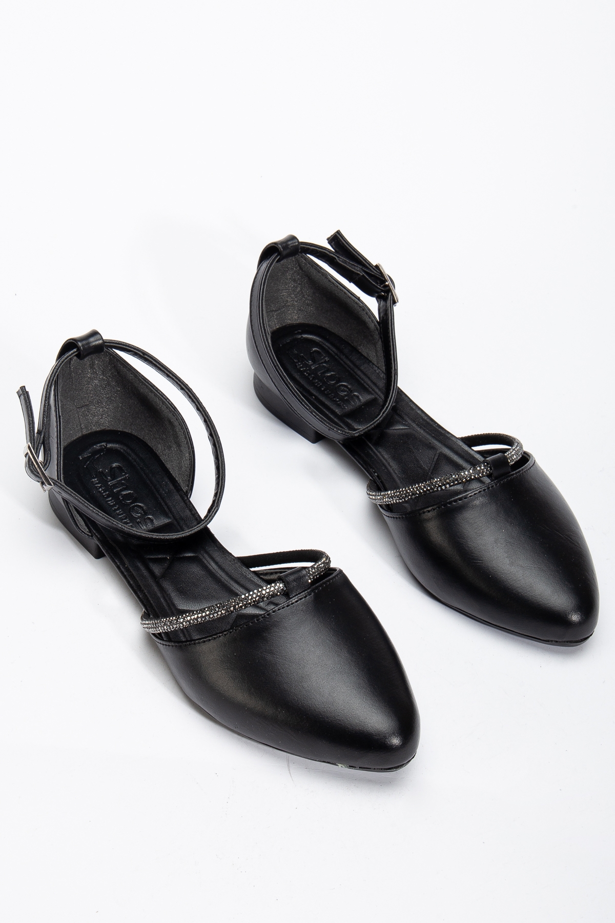 Kadın Siyah Taş Halat Detaylı Bilekten Bağlamalı Tokalı Babet - Görsel 3