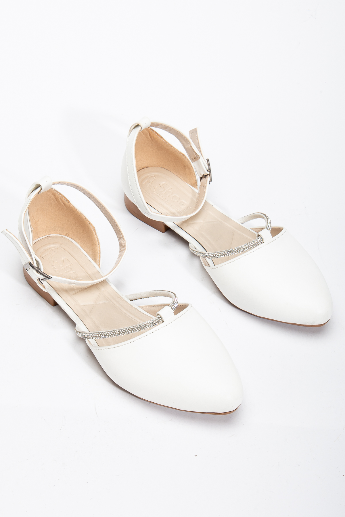 Kadın Beyaz Taş Halat Detaylı Bilekten Bağlamalı Tokalı Babet - Görsel 3