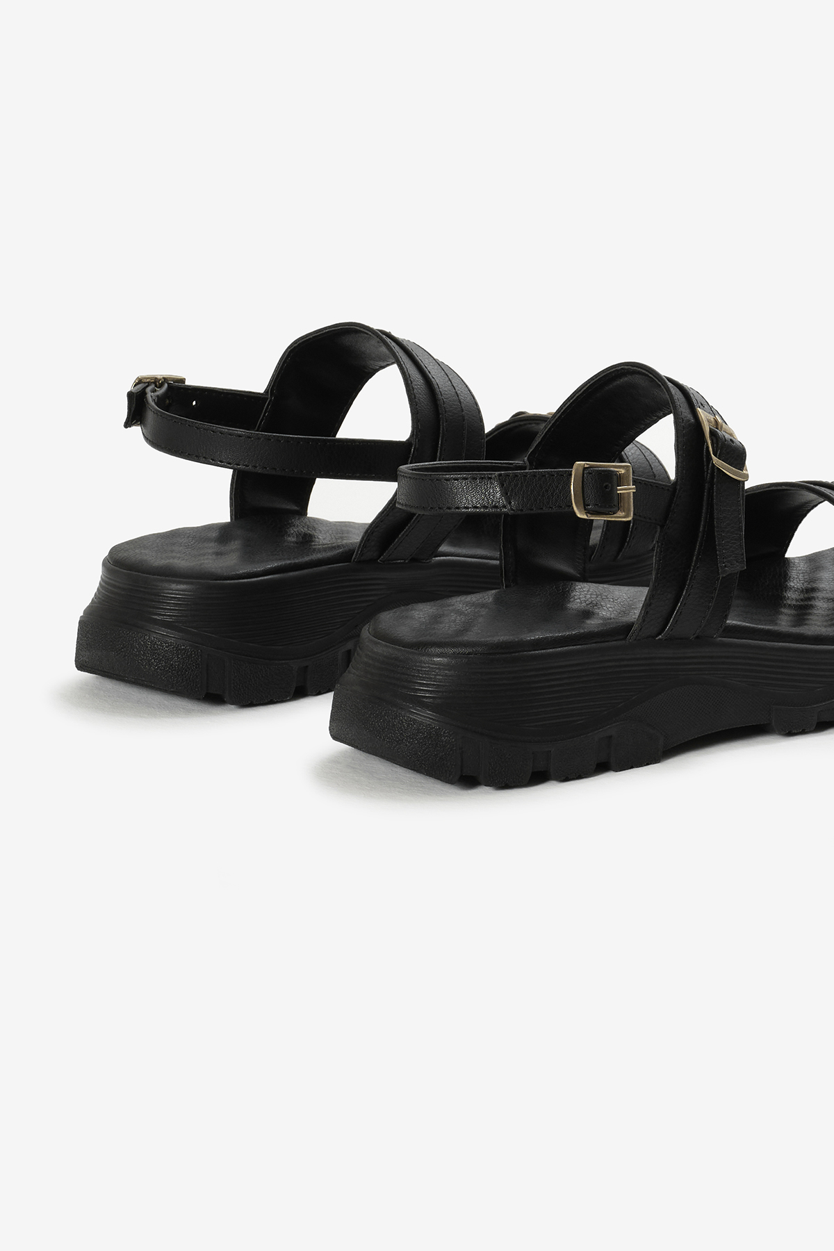 Kadın Siyah Poli Taban Toka Detaylı Çift Bantlı Sandalet - Görsel 6