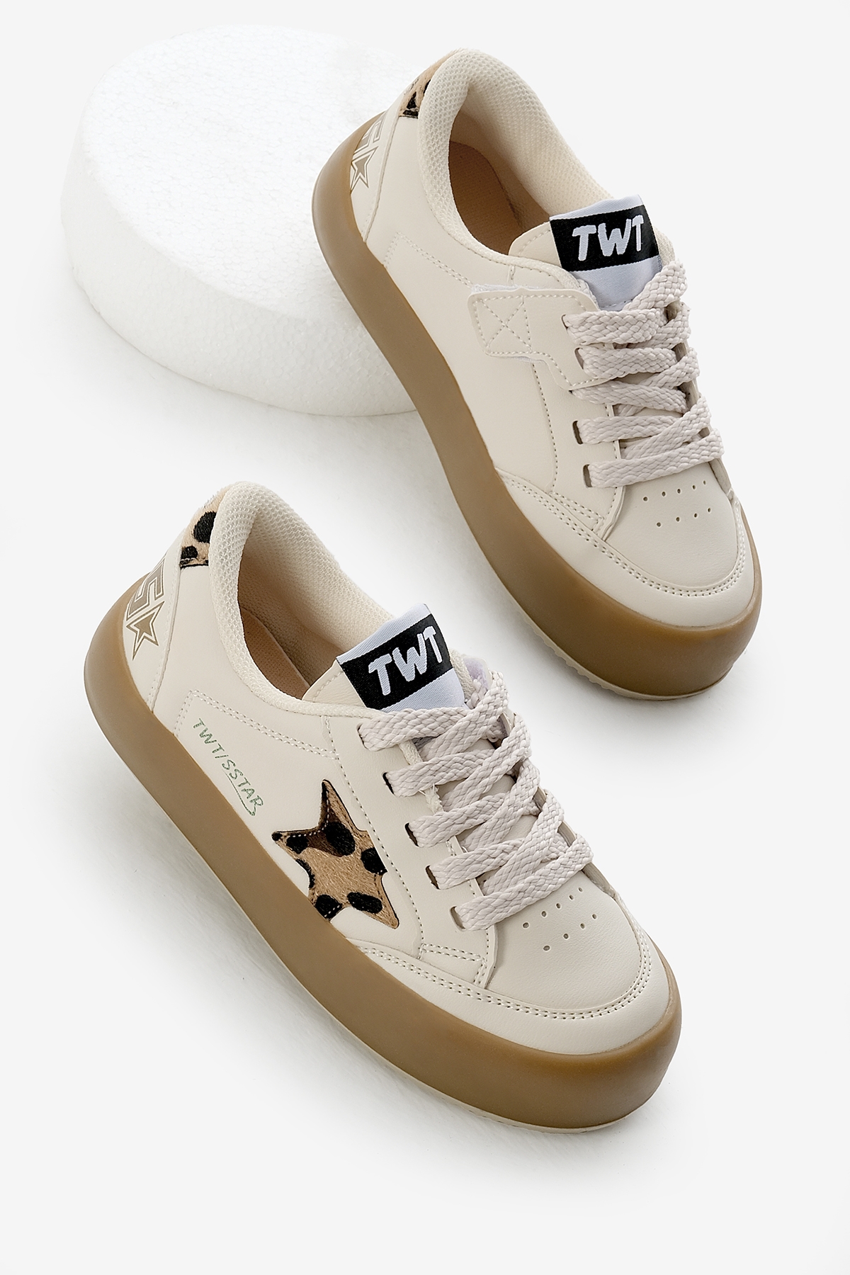 Çocuk Unisex Bej Leopar Termo Taban Yıldız Detaylı Bağcıklı ve Cırtlı Spor Ayakkabı - Görsel 3