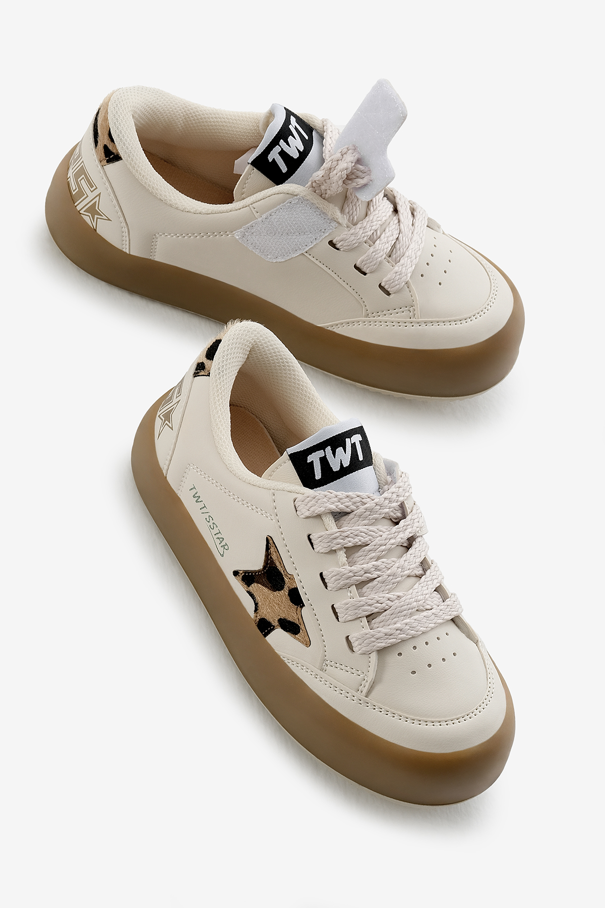 Çocuk Unisex Bej Leopar Termo Taban Yıldız Detaylı Bağcıklı ve Cırtlı Spor Ayakkabı - Görsel 4