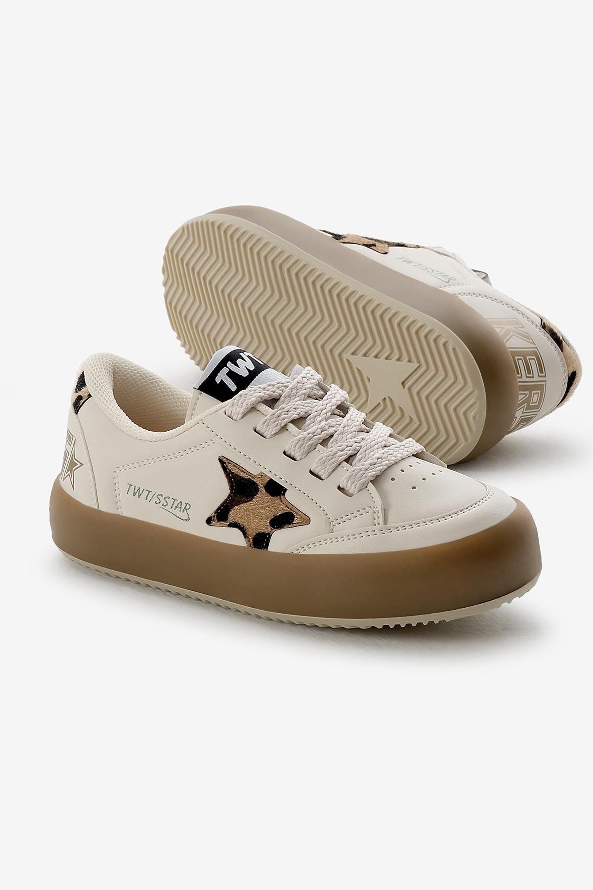 Çocuk Unisex Bej Leopar Termo Taban Yıldız Detaylı Bağcıklı ve Cırtlı Spor Ayakkabı - Görsel 5