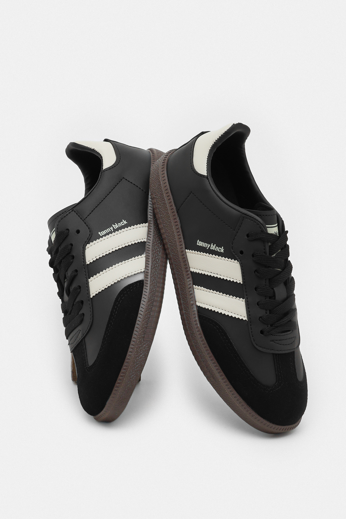 Unisex Siyah Bej Termo Taban Yanı Şeritli Bağcıklı Spor Ayakkabı - Görsel 3