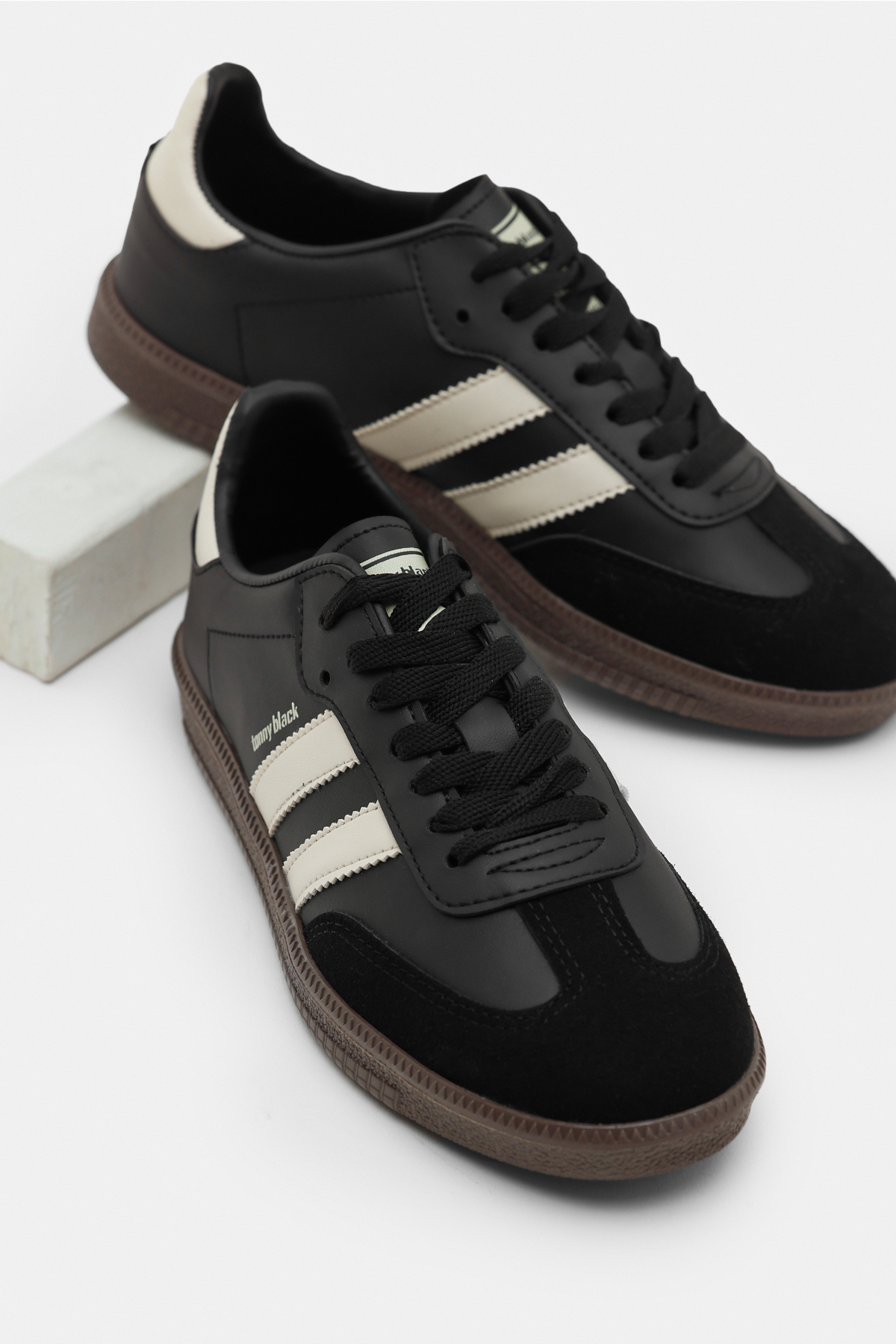 Unisex Siyah Bej Termo Taban Yanı Şeritli Bağcıklı Spor Ayakkabı - Görsel 6