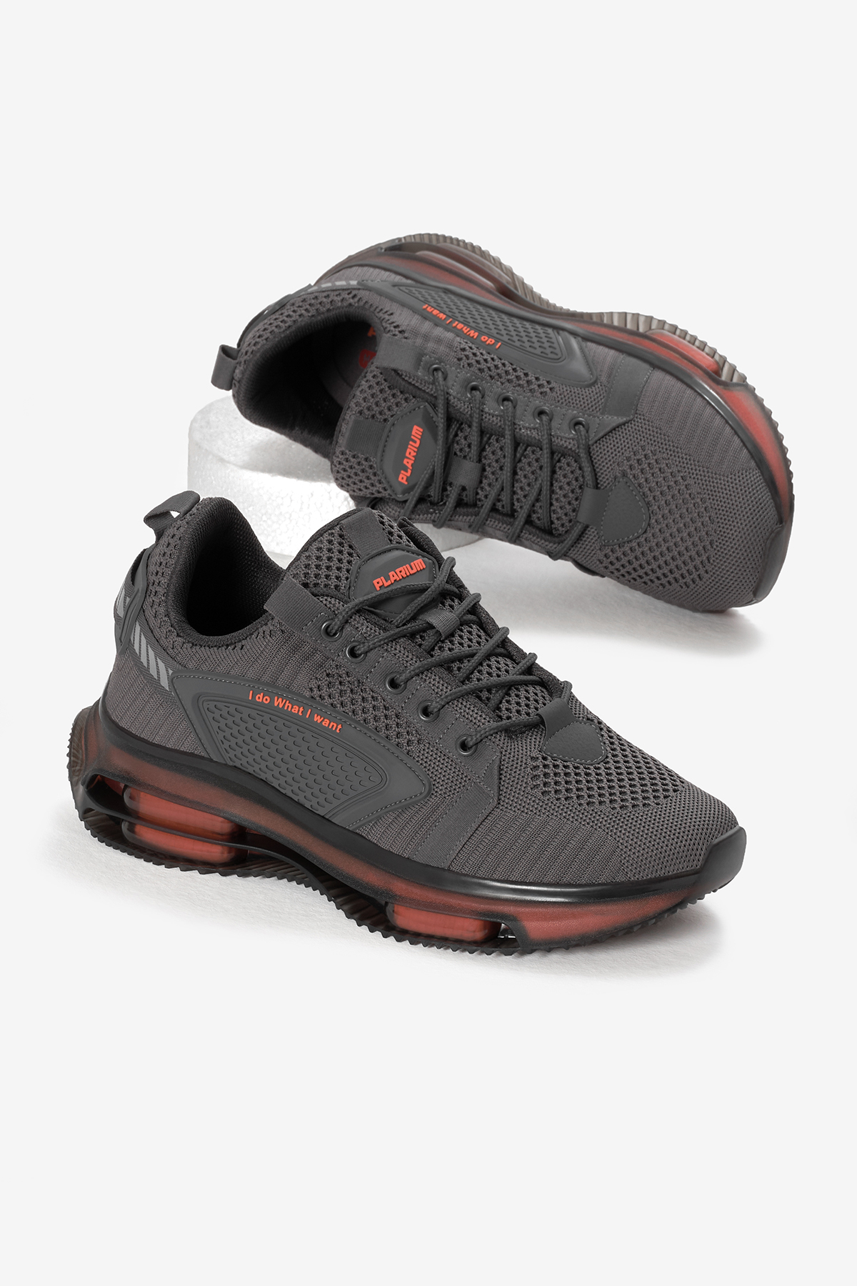 Erkek Gri Oranj Hava Yastıklı Kalın Taban Triko Spor Ayakkabı - Görsel 3