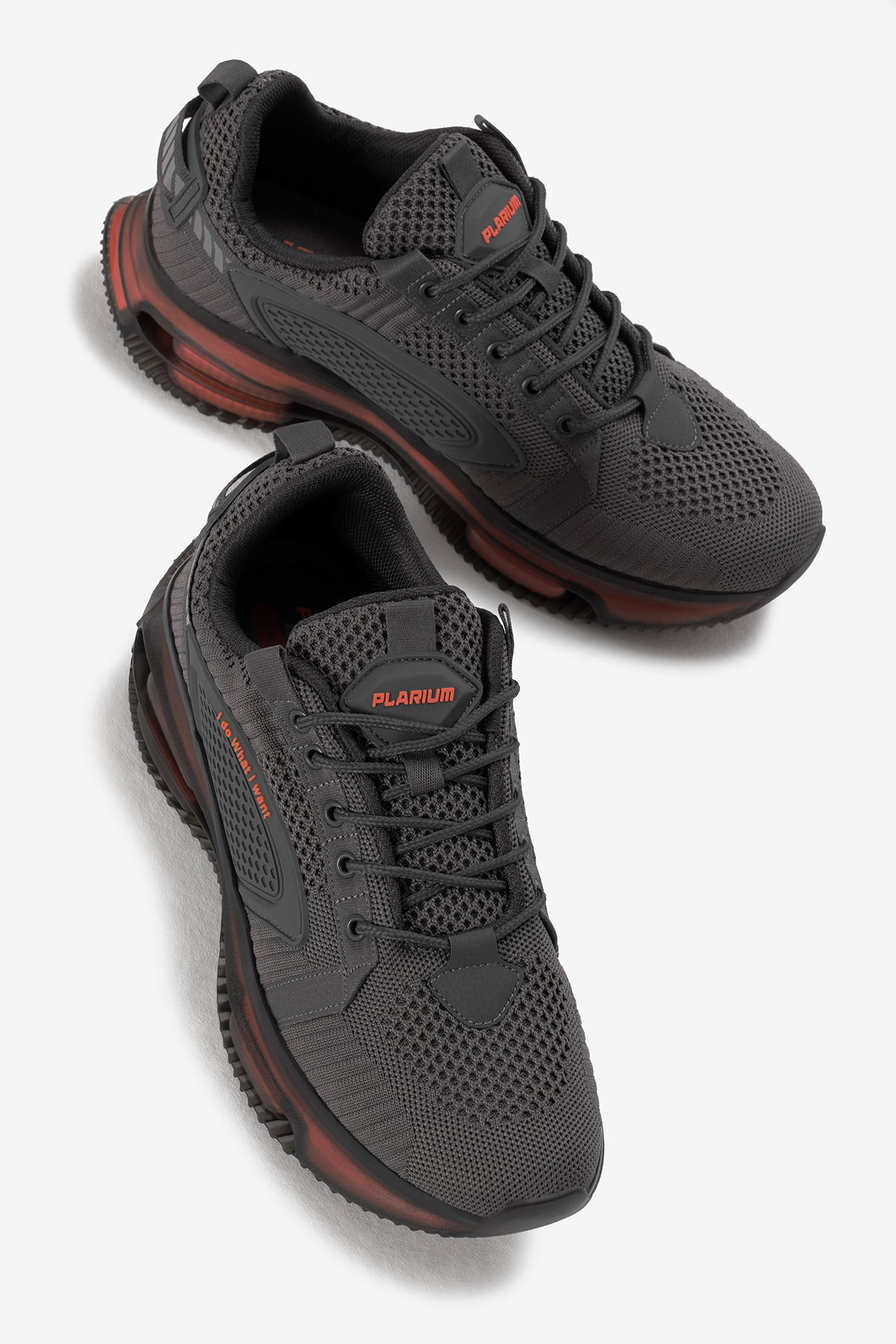 Erkek Gri Oranj Hava Yastıklı Kalın Taban Triko Spor Ayakkabı - Görsel 4