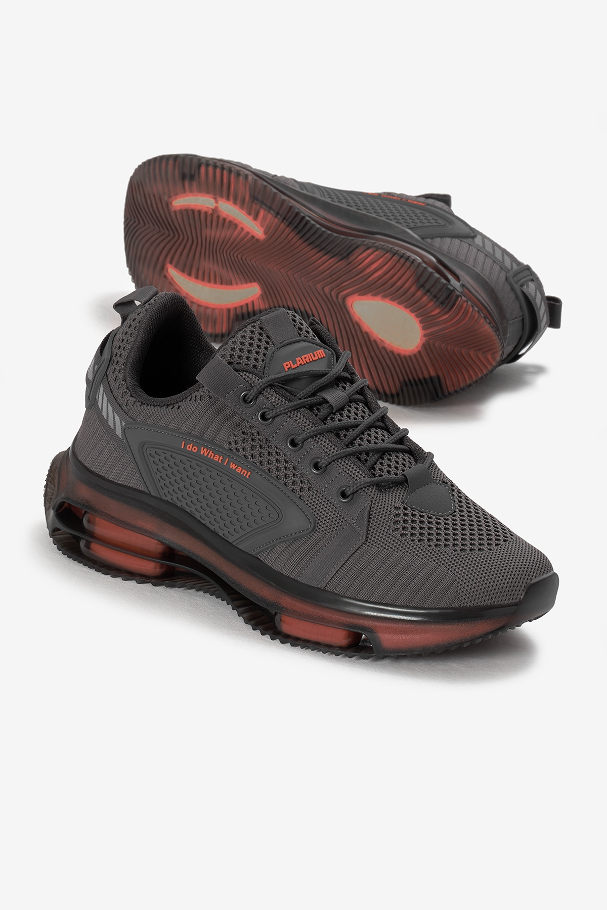 Erkek Gri Oranj Hava Yastıklı Kalın Taban Triko Spor Ayakkabı - Görsel 5