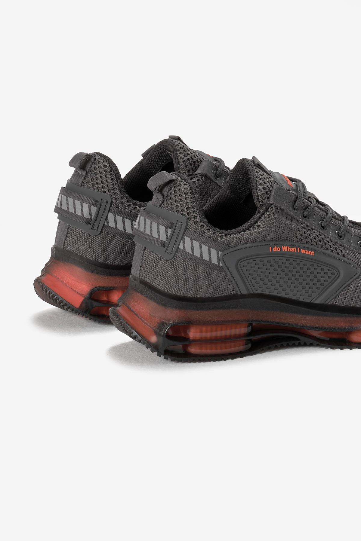 Erkek Gri Oranj Hava Yastıklı Kalın Taban Triko Spor Ayakkabı - Görsel 6