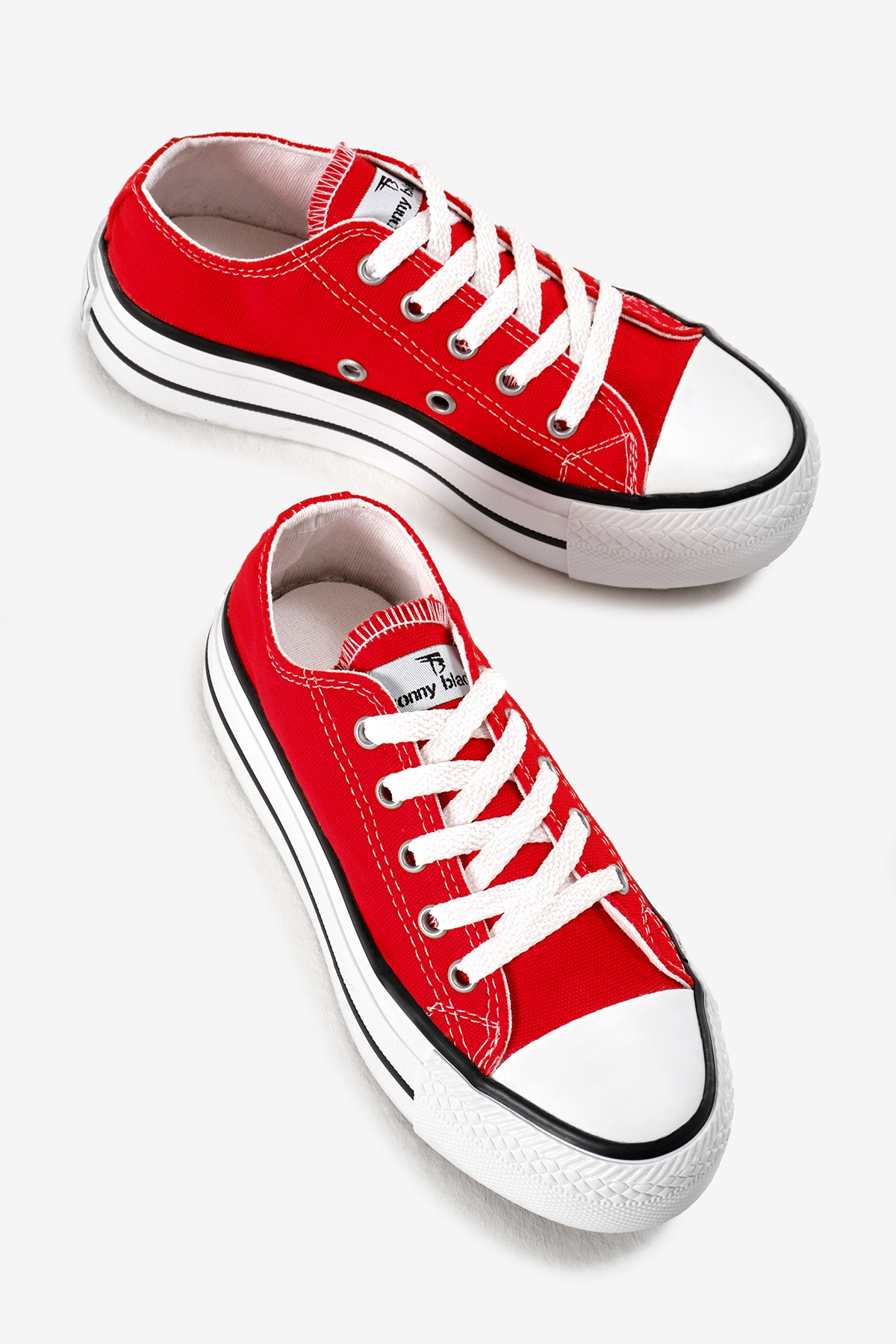 Çocuk Unisex Kırmızı Termo Kalın Taban Bağcıklı Keten Spor Ayakkabı - Görsel 4