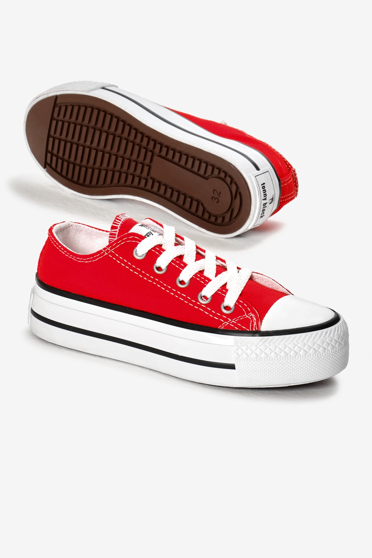 Çocuk Unisex Kırmızı Termo Kalın Taban Bağcıklı Keten Spor Ayakkabı - Görsel 5