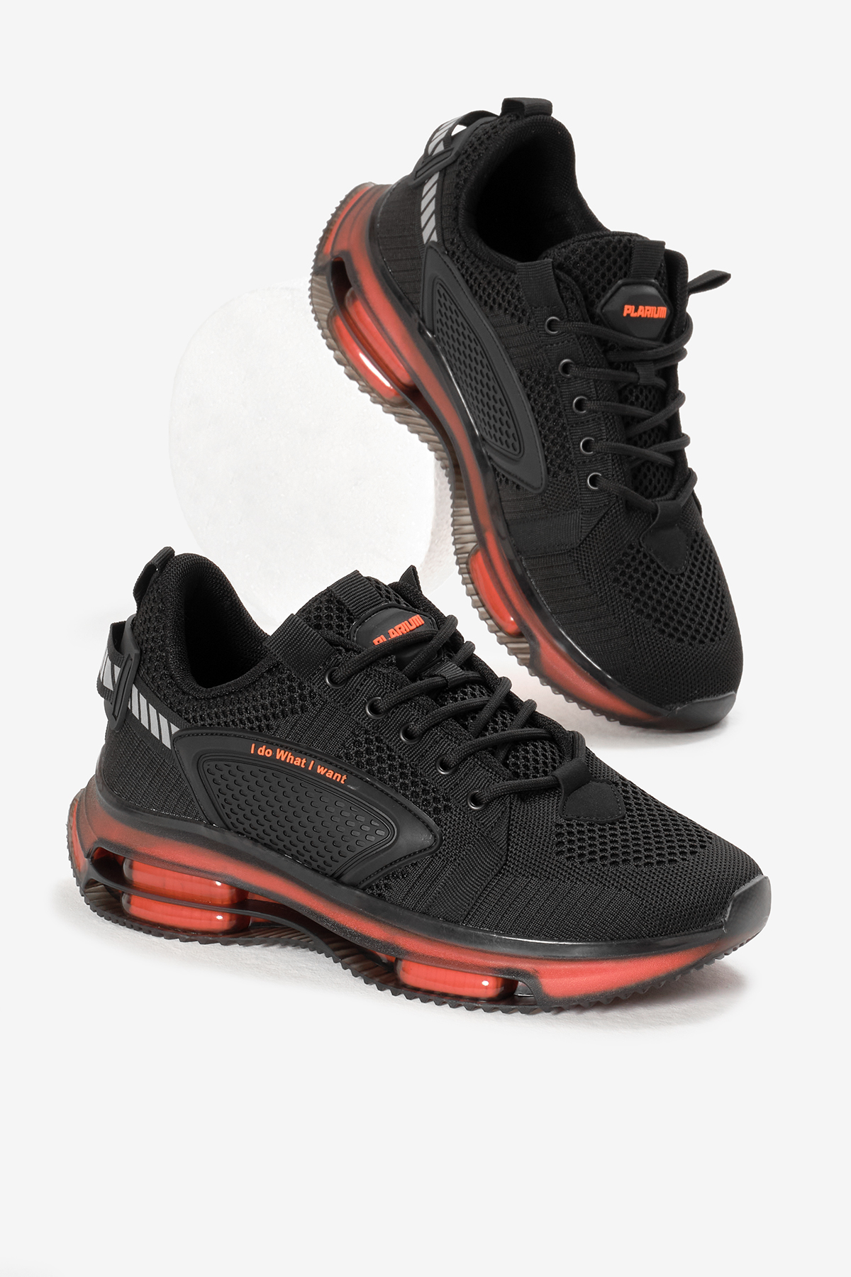 Erkek Siyah Oranj Hava Yastıklı Kalın Taban Triko Spor Ayakkabı - Görsel 3