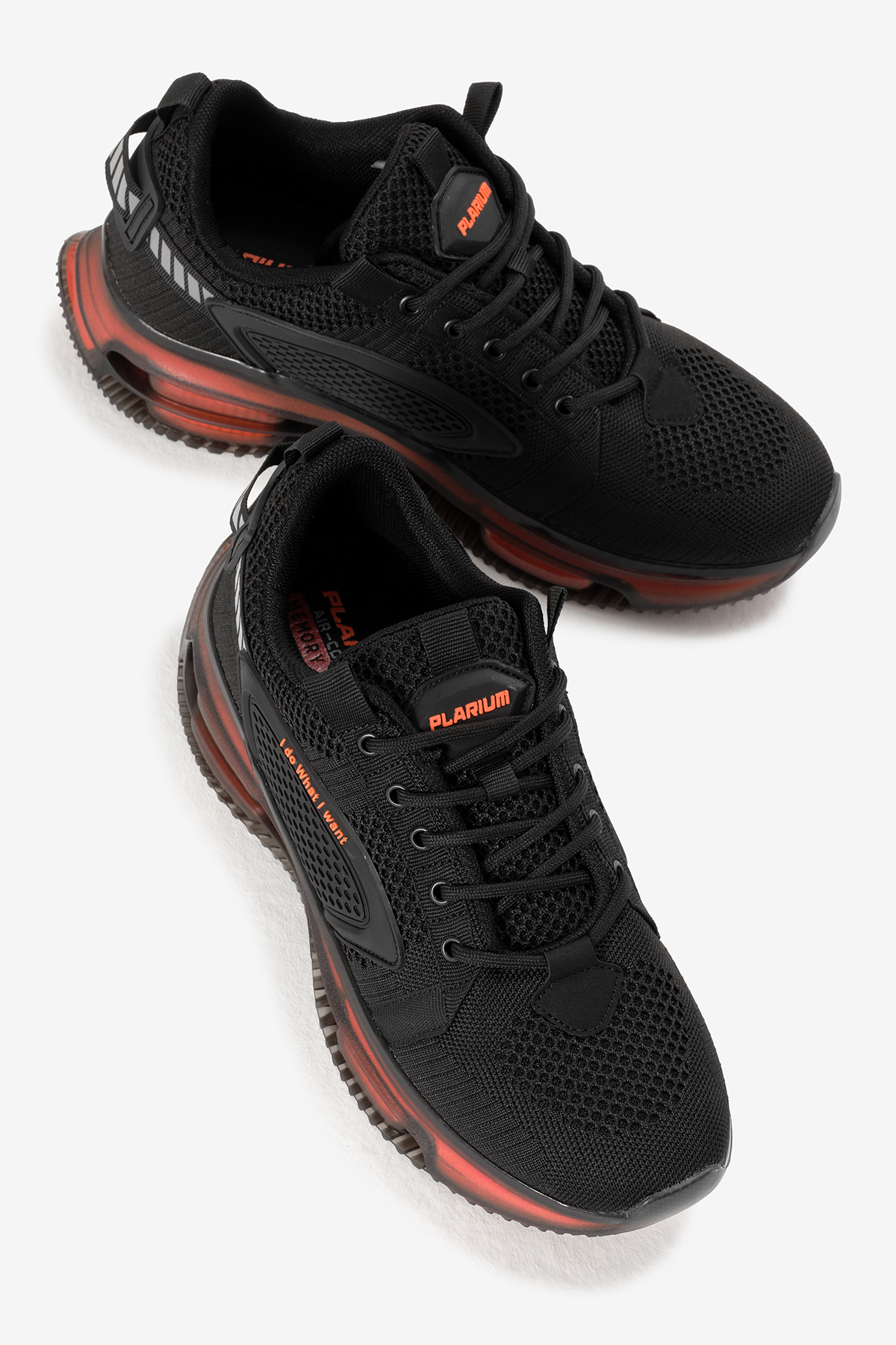 Erkek Siyah Oranj Hava Yastıklı Kalın Taban Triko Spor Ayakkabı - Görsel 4