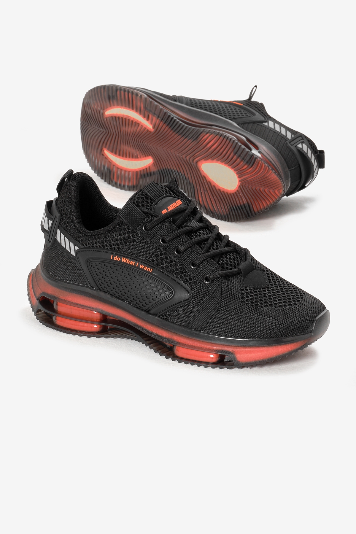 Erkek Siyah Oranj Hava Yastıklı Kalın Taban Triko Spor Ayakkabı - Görsel 5