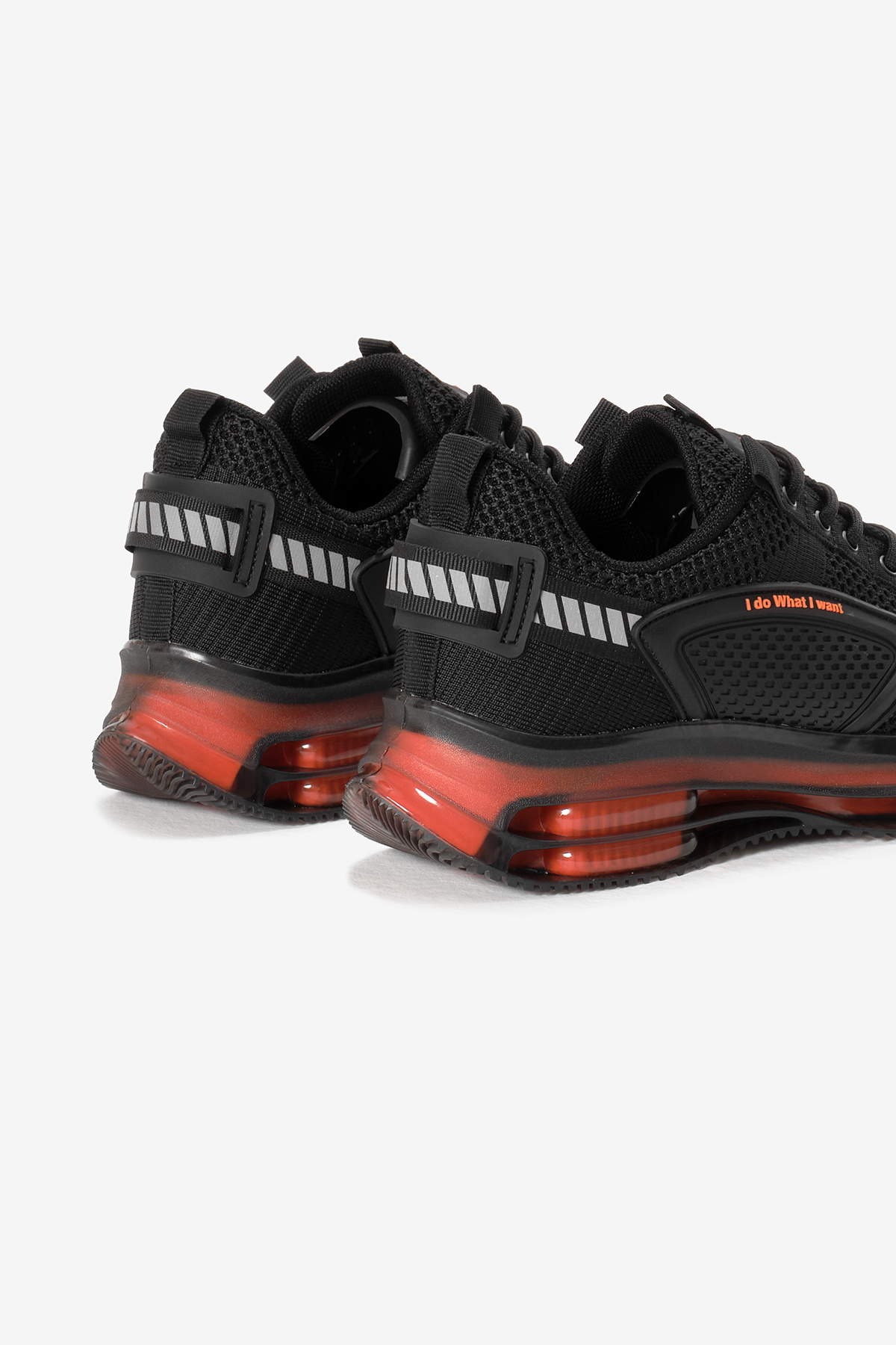 Erkek Siyah Oranj Hava Yastıklı Kalın Taban Triko Spor Ayakkabı - Görsel 6