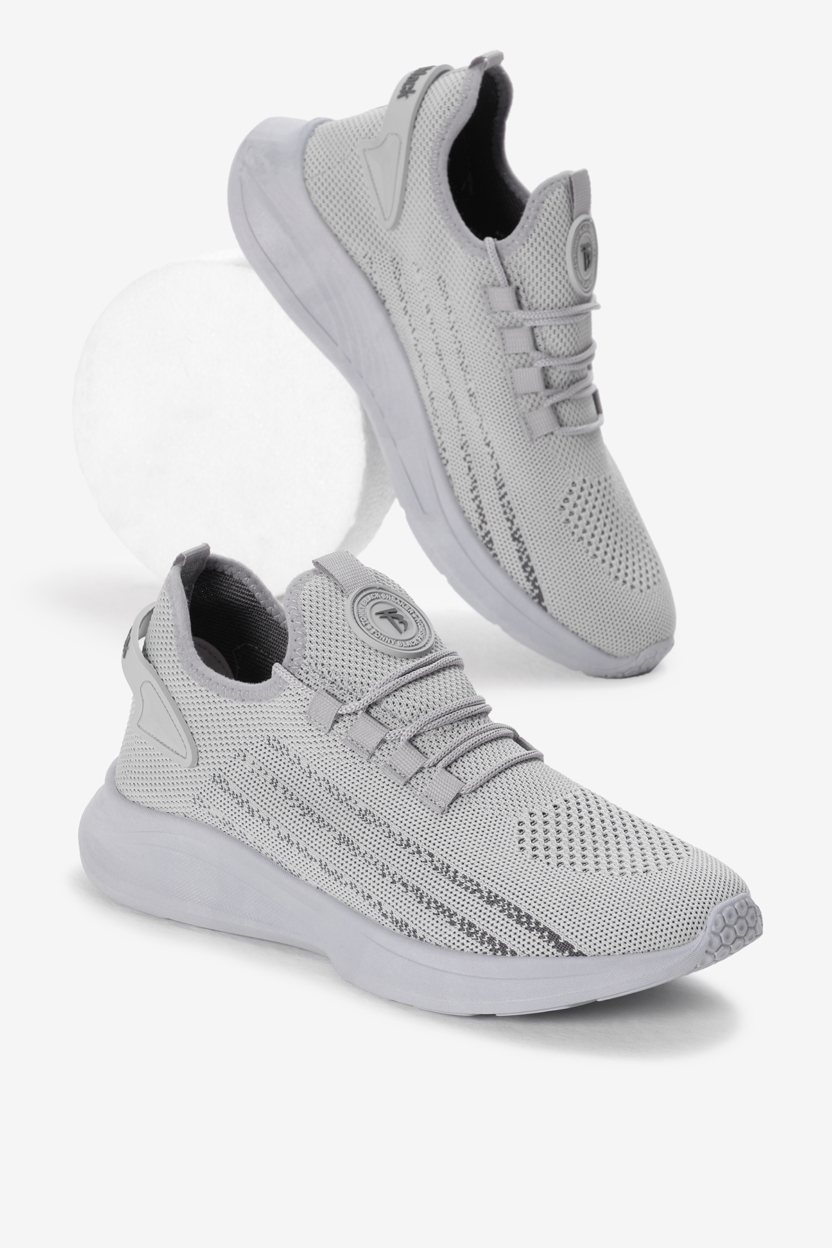 Unisex Gri Termo Taban Şerit Detaylı Bağcıklı Triko Spor Ayakkabı - Görsel 3