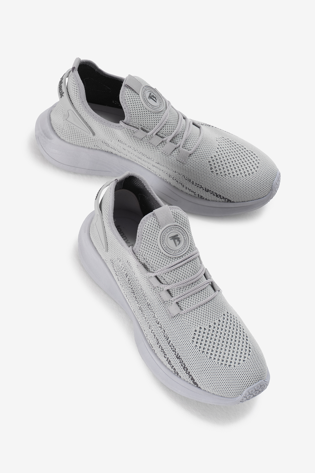 Unisex Gri Termo Taban Şerit Detaylı Bağcıklı Triko Spor Ayakkabı - Görsel 4