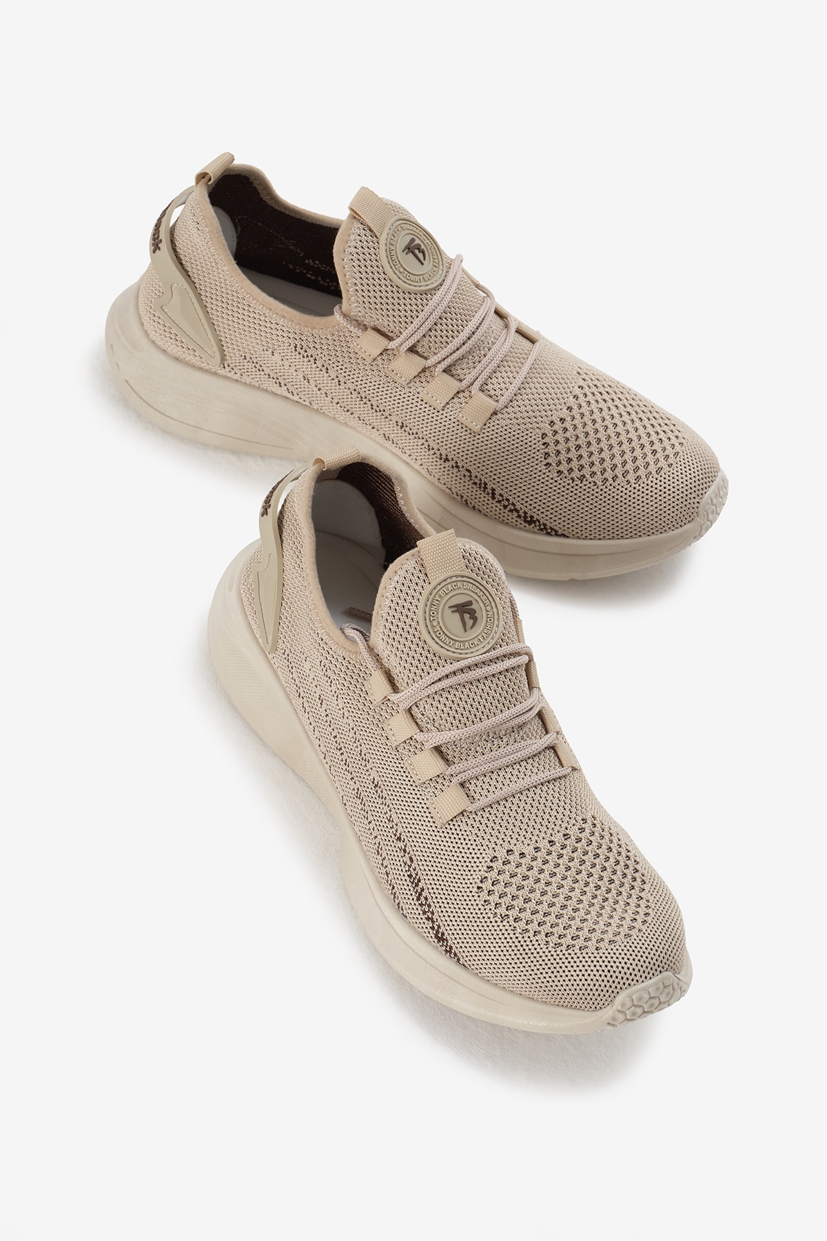 Unisex Bej Termo Taban Şerit Detaylı Bağcıklı Triko Spor Ayakkabı - Görsel 4