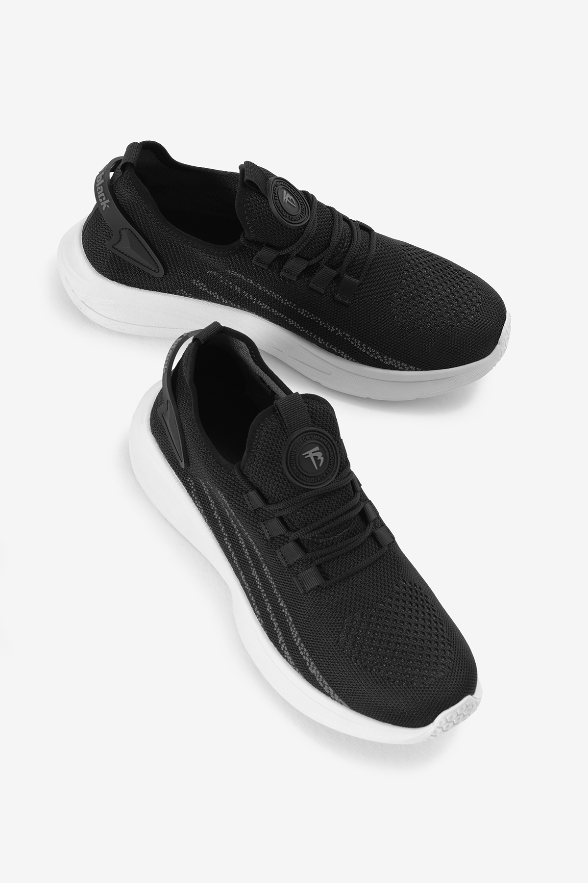 Unisex Siyah Beyaz Termo Taban Şerit Detaylı Bağcıklı Triko Spor Ayakkabı - Görsel 4