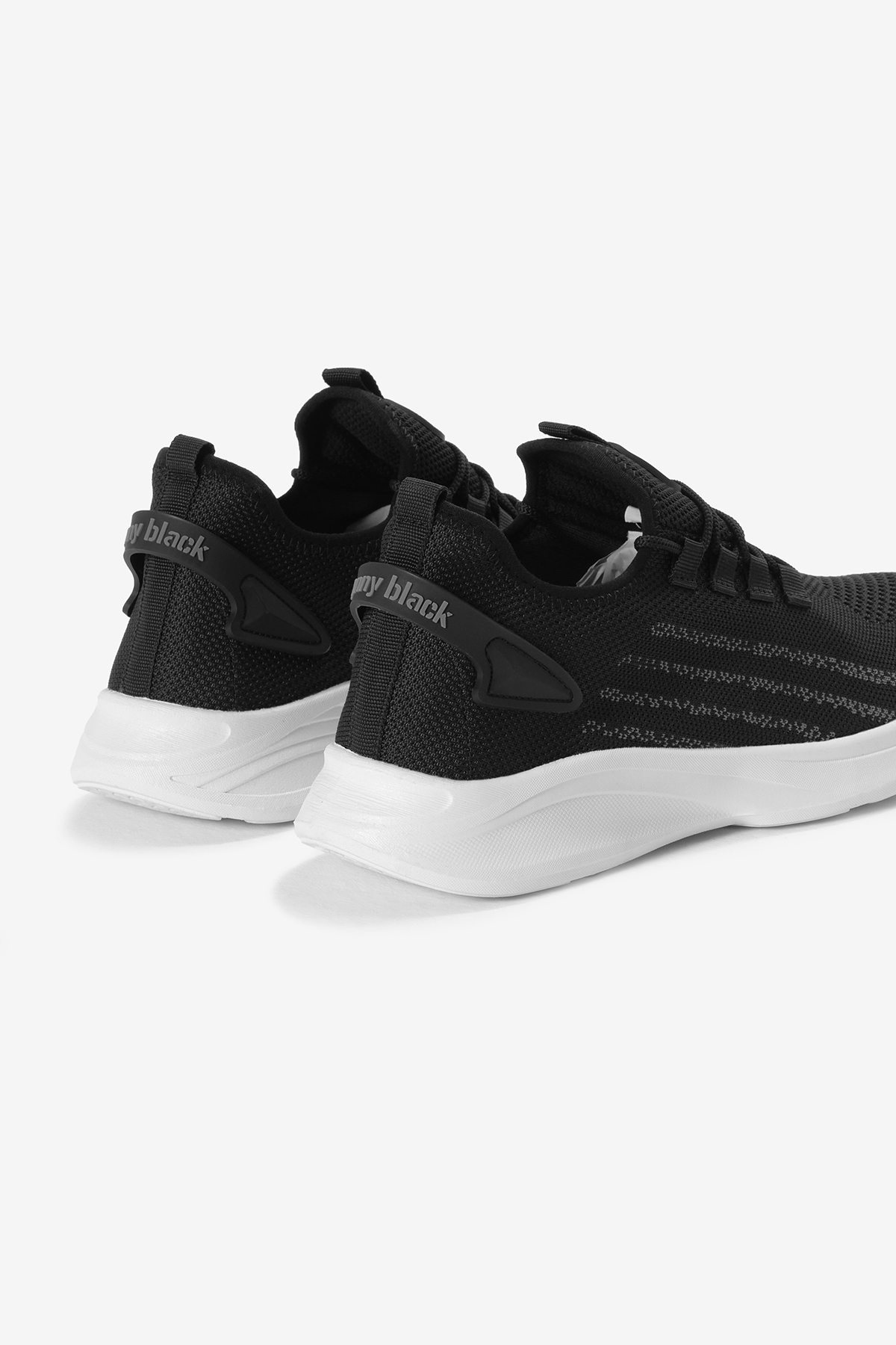 Unisex Siyah Beyaz Termo Taban Şerit Detaylı Bağcıklı Triko Spor Ayakkabı - Görsel 6