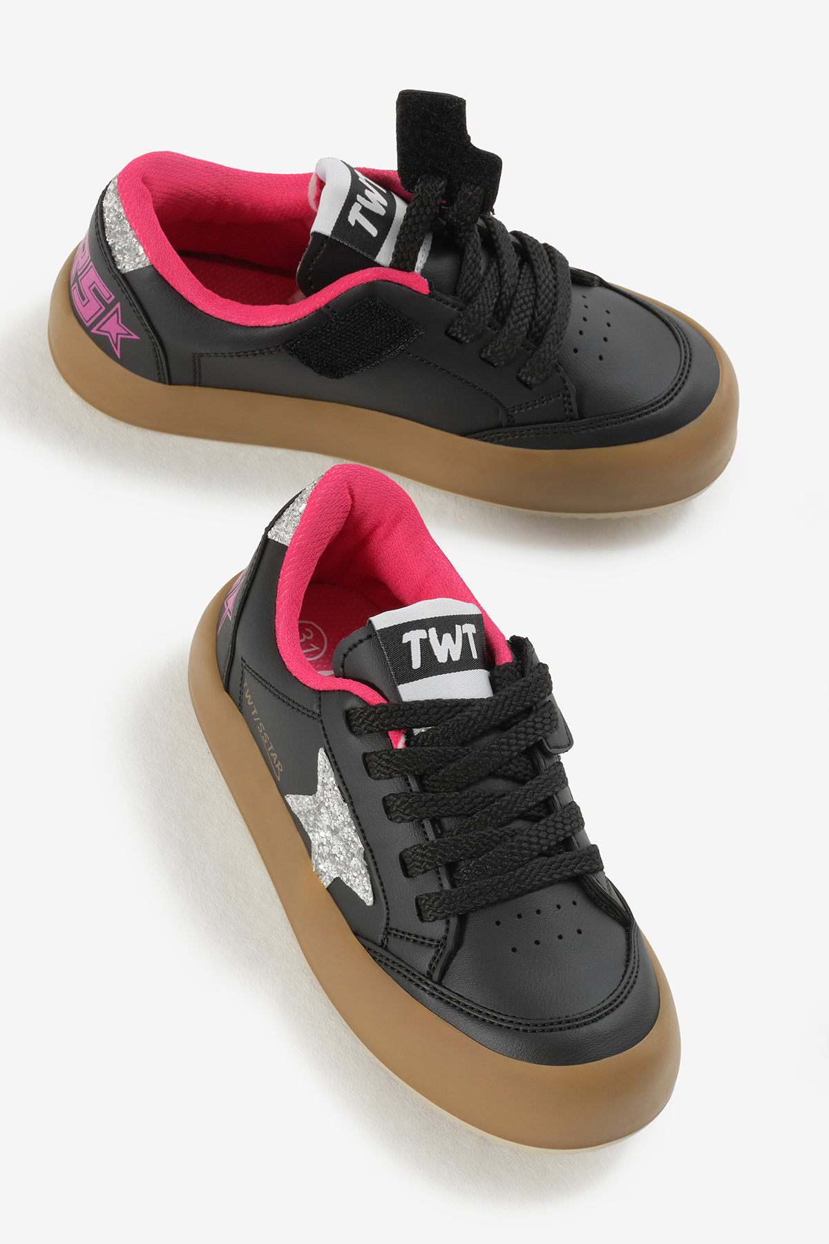 Çocuk Unisex Siyah Gümüş Termo Taban Yıldız Detaylı Bağcıklı ve Cırtlı Spor Ayakkabı - Görsel 4