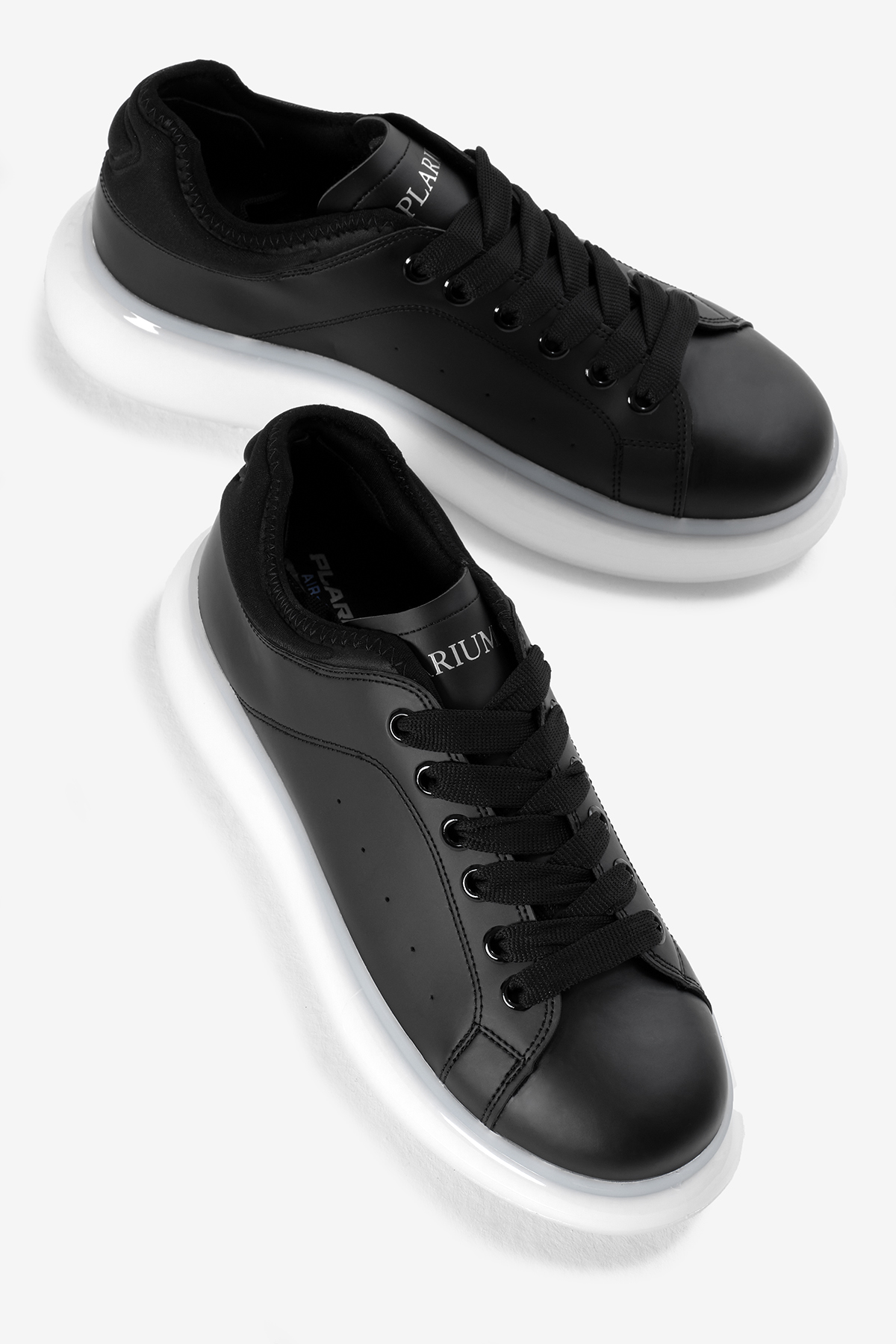 Erkek Siyah Beyaz Kalın Taban Bağcıklı Spor Ayakkabı - Görsel 4