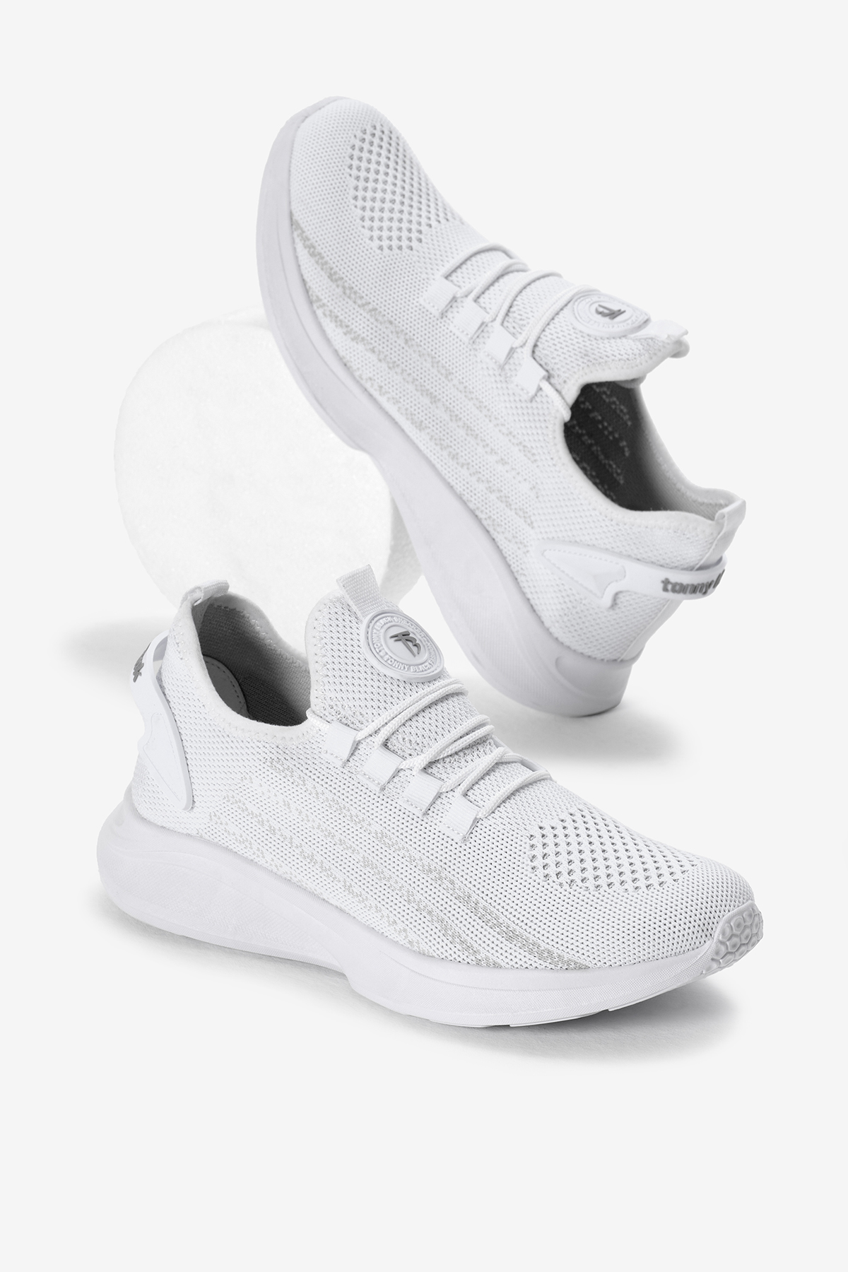 Unisex Beyaz Termo Taban Şerit Detaylı Bağcıklı Triko Spor Ayakkabı - Görsel 3