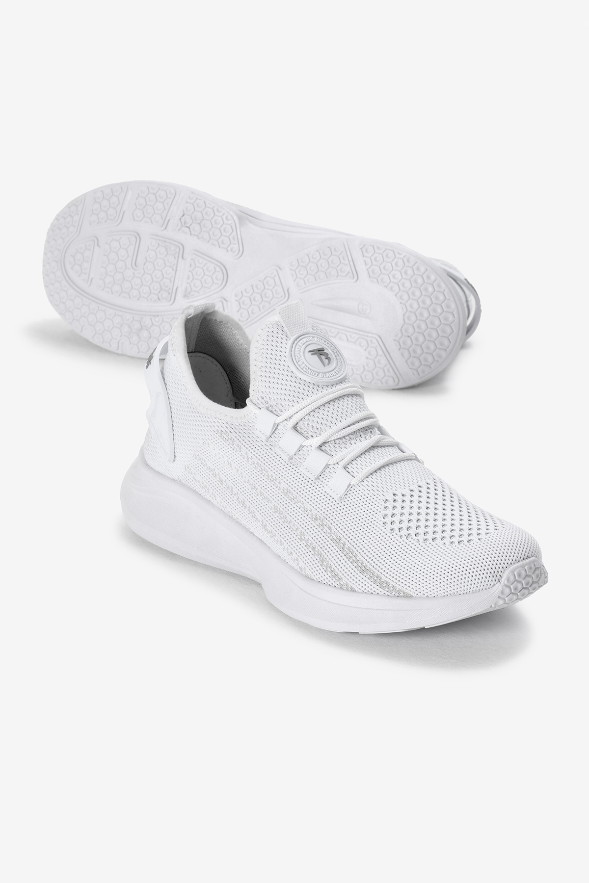 Unisex Beyaz Termo Taban Şerit Detaylı Bağcıklı Triko Spor Ayakkabı - Görsel 5