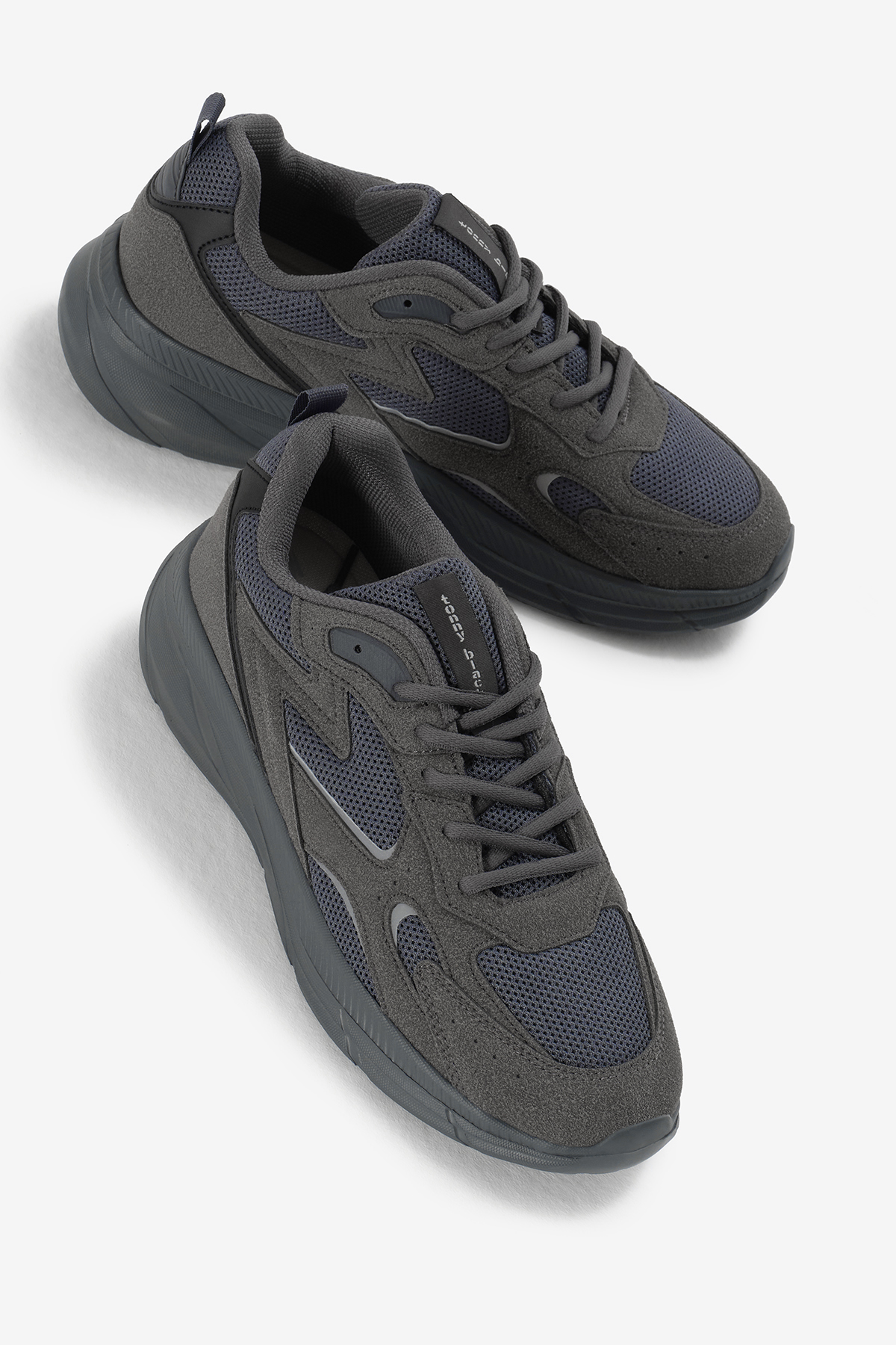 Erkek Füme Faylon Taban Nefes Alabilen Kumaş Reflektörlü Dalgalı Desenli Spor Ayakkabı - Görsel 4