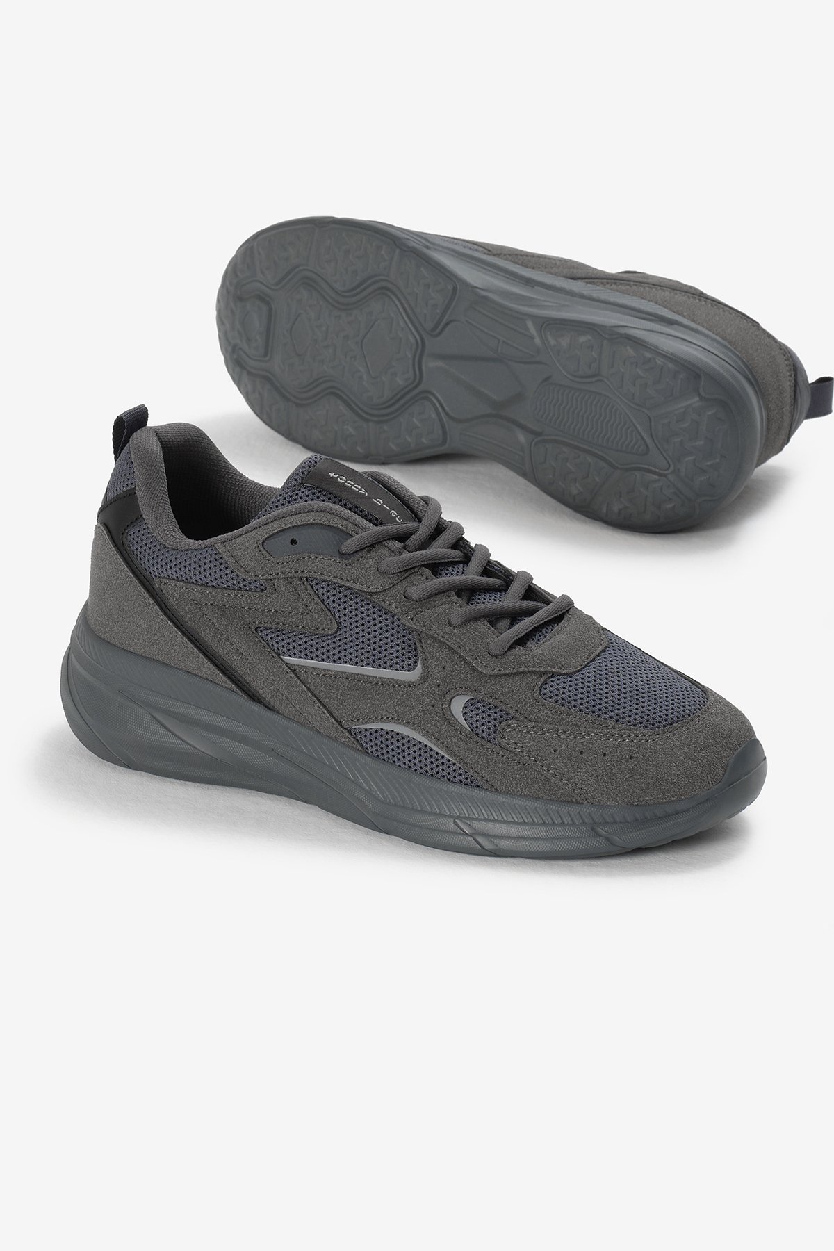 Erkek Füme Faylon Taban Nefes Alabilen Kumaş Reflektörlü Dalgalı Desenli Spor Ayakkabı - Görsel 5