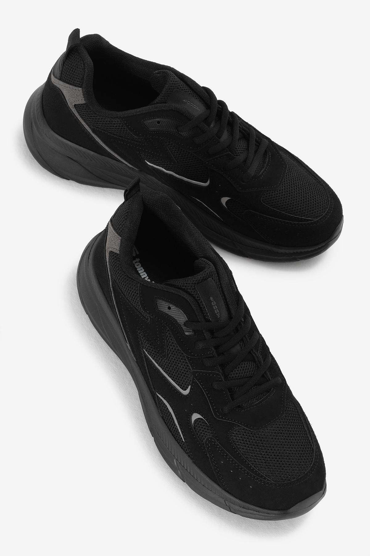 Erkek Siyah Faylon Taban Nefes Alabilen Kumaş Reflektörlü Dalgalı Desenli Spor Ayakkabı - Görsel 4