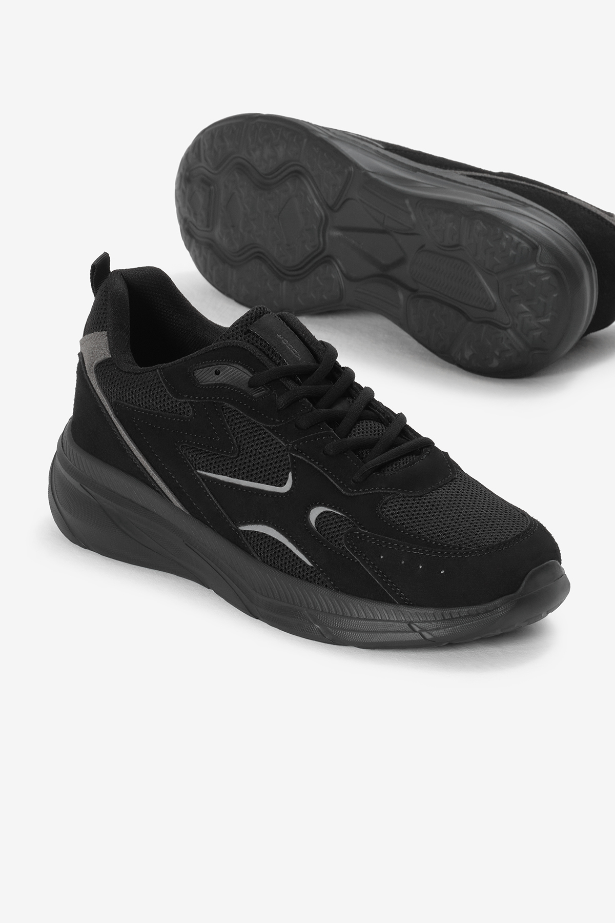 Erkek Siyah Faylon Taban Nefes Alabilen Kumaş Reflektörlü Dalgalı Desenli Spor Ayakkabı - Görsel 5