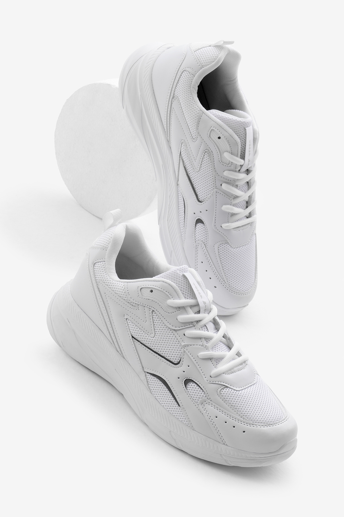 Erkek Beyaz Faylon Taban Nefes Alabilen Kumaş Reflektörlü Dalgalı Desenli Spor Ayakkabı - Görsel 2