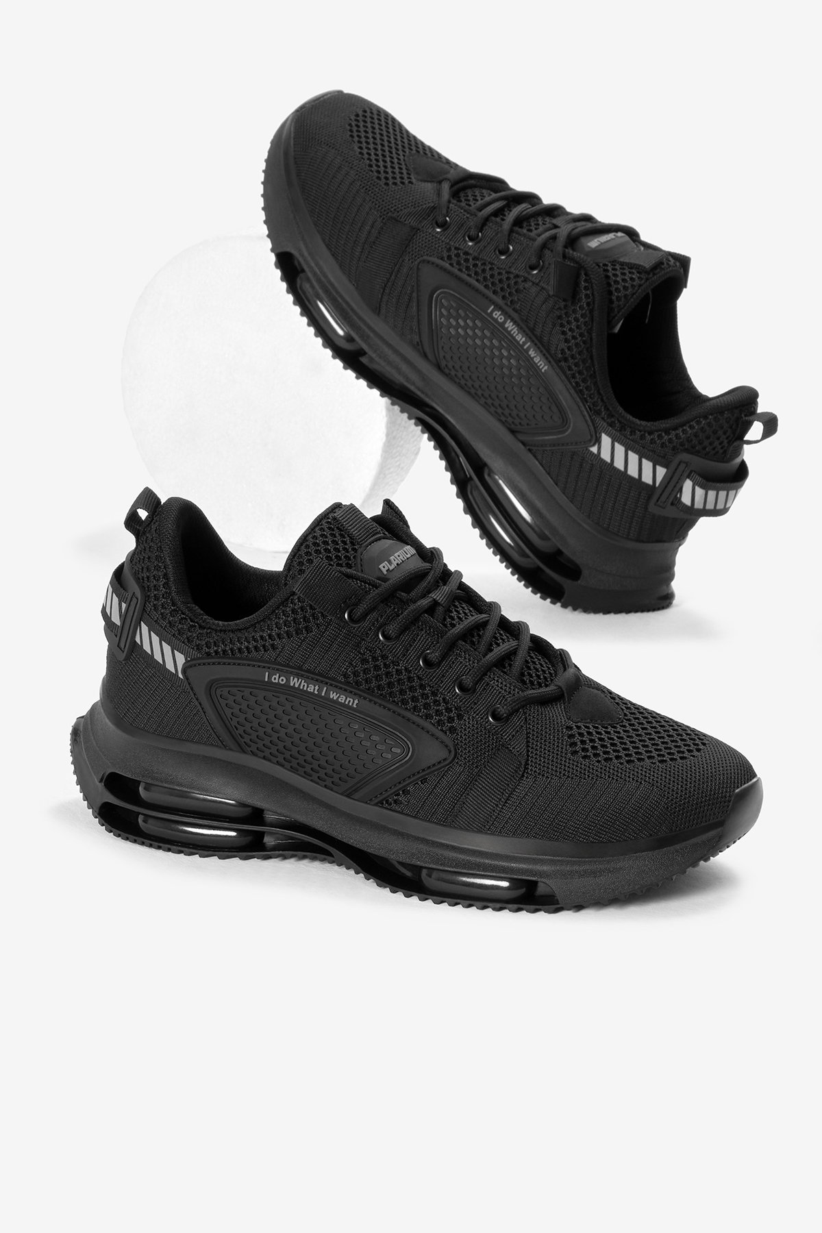 Erkek Siyah Hava Yastıklı Kalın Taban Triko Spor Ayakkabı - Görsel 3