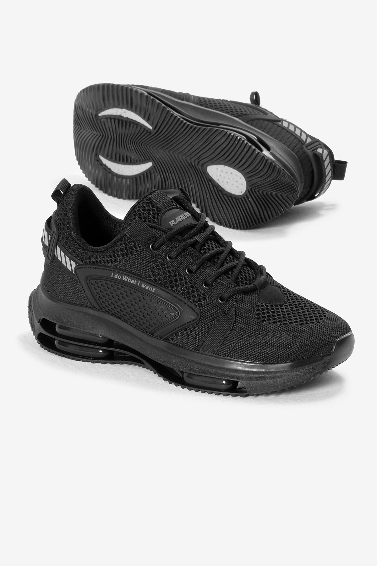 Erkek Siyah Hava Yastıklı Kalın Taban Triko Spor Ayakkabı - Görsel 5
