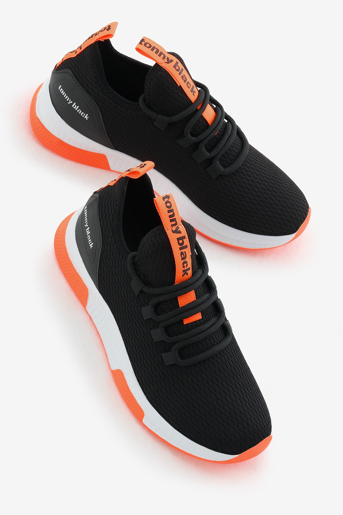 Unisex Siyah Turuncu Nefes Alabilen Kumaş Poli Taban Bağcıklı Spor Ayakkabı - Görsel 4