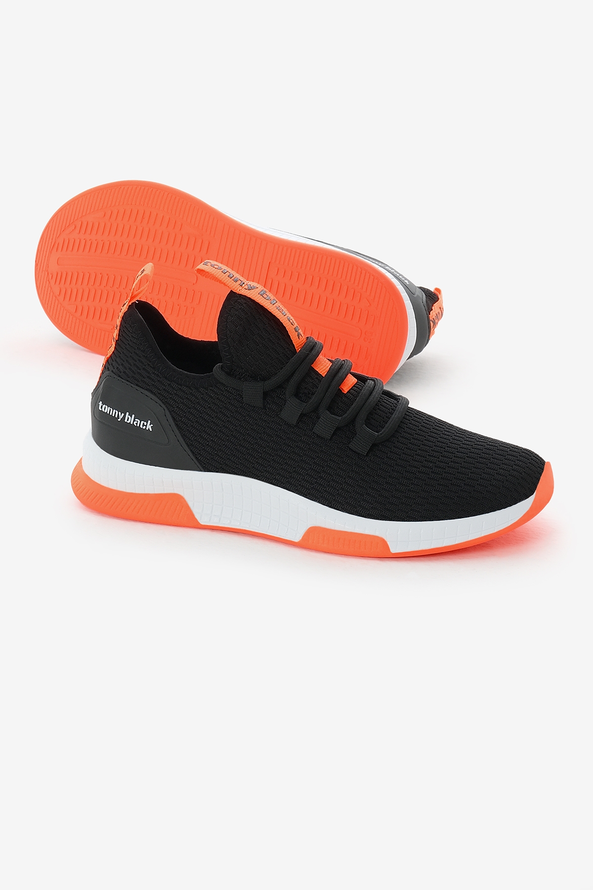 Unisex Siyah Turuncu Nefes Alabilen Kumaş Poli Taban Bağcıklı Spor Ayakkabı - Görsel 5