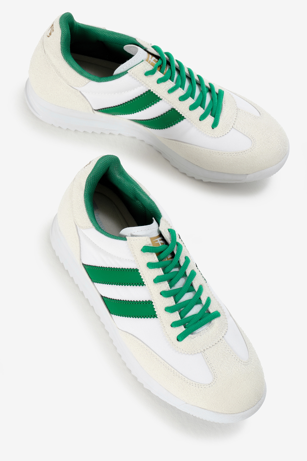 Unisex Beyaz Yeşil Termo Taban Çift Şeritli Bağcıklı Spor Ayakkabı - Görsel 4
