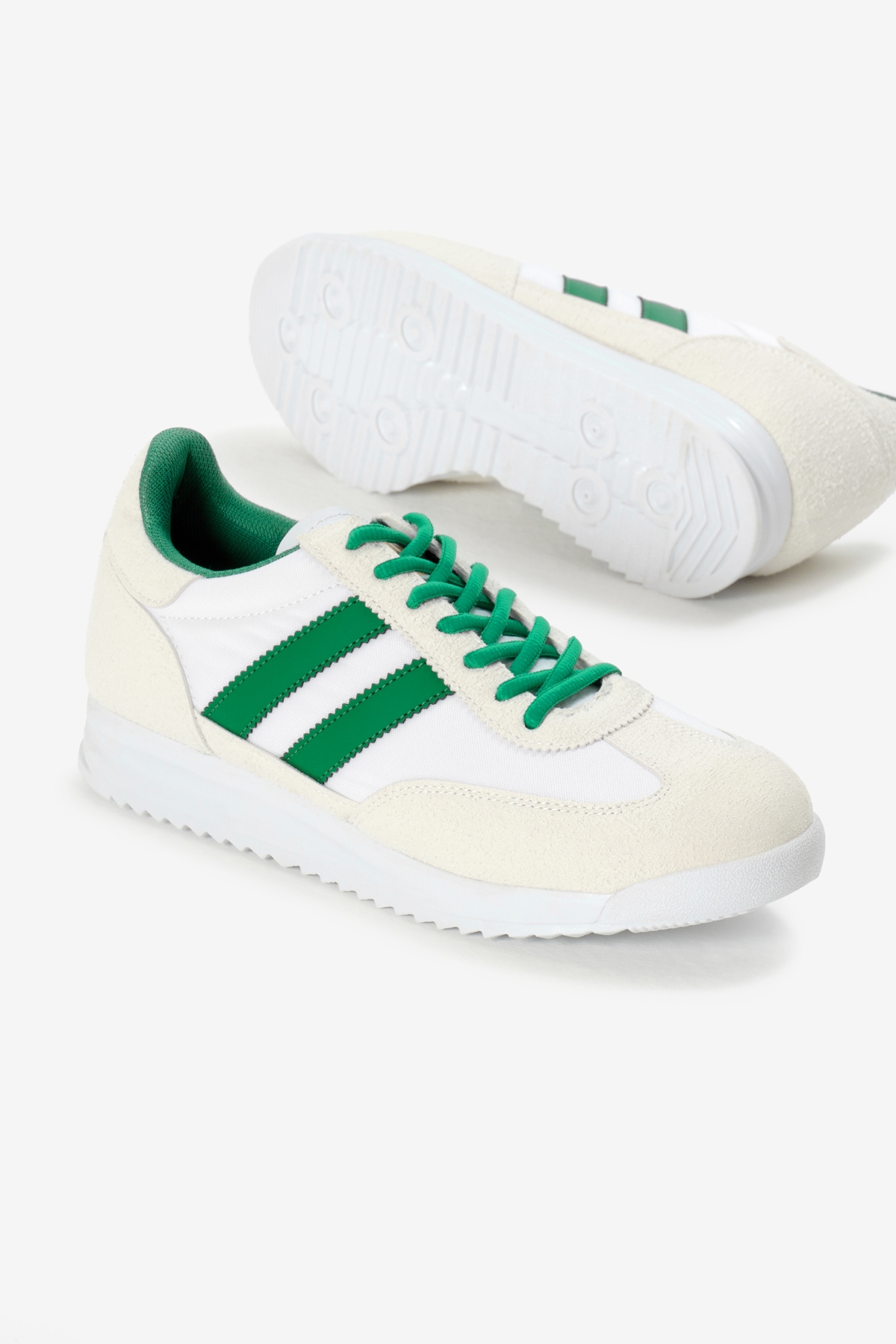 Unisex Beyaz Yeşil Termo Taban Çift Şeritli Bağcıklı Spor Ayakkabı - Görsel 5